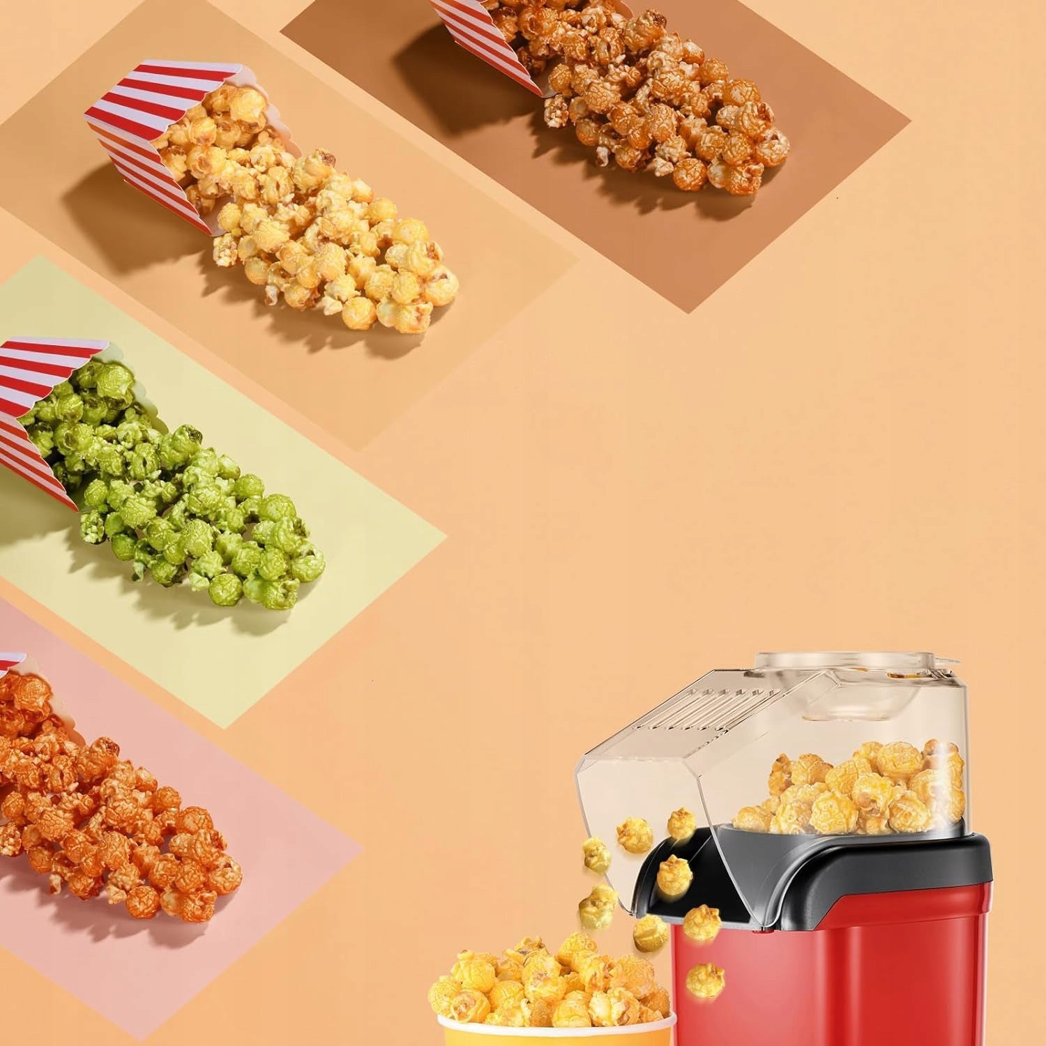 DEVICE NON-FAT POPCORN MACHINE 1200W FOR SNACK PRODUCTION Dominant color red