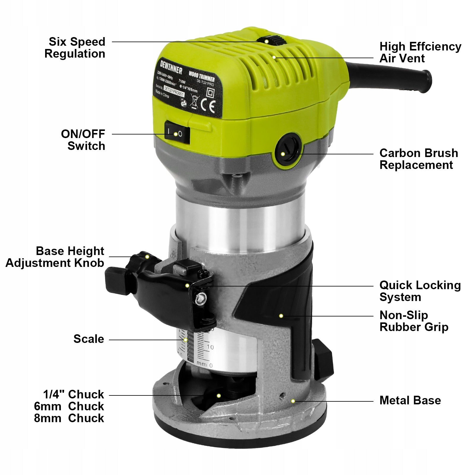 DEWINNER WOOD SPINDLE MILLING MACHINE VERTICAL MANUAL TO EDGE Maximum power 710 W