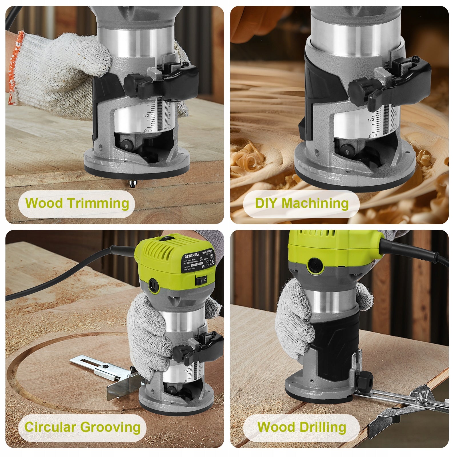 DEWINNER WOOD SPINDLE MILLING MACHINE VERTICAL MANUAL TO EDGE Tool holder (mm) 6 8
