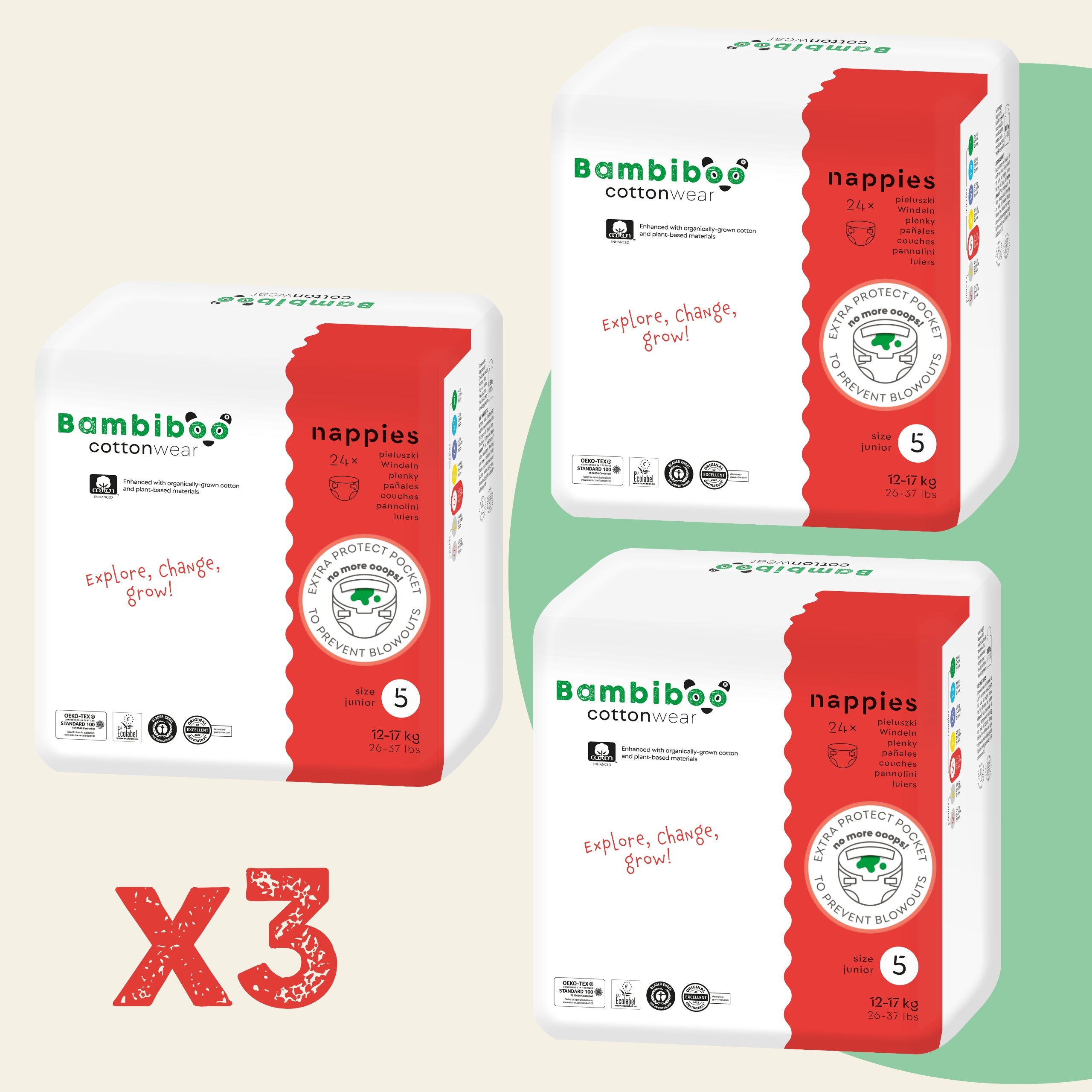 DIAPERS BAMBIBOO DIAPERS 5 3x24 COTTONWEAR disposable 12-17kg JUNIOR Packaging status original