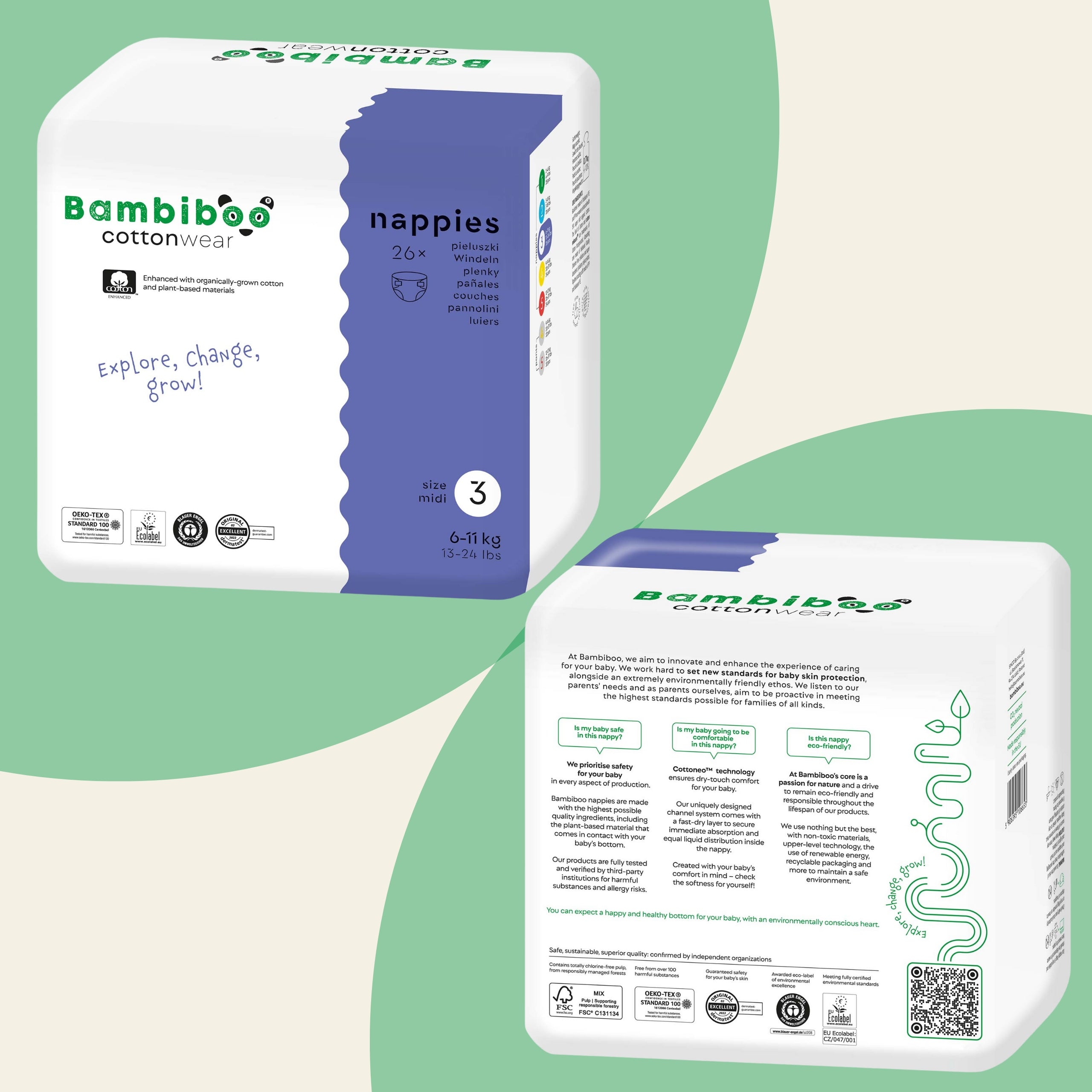 DIAPERS BAMBIBOO DIAPERS COTTONWEAR size 3 MIDI Disposable 6-11kg 26pcs Manufacturer code 405507