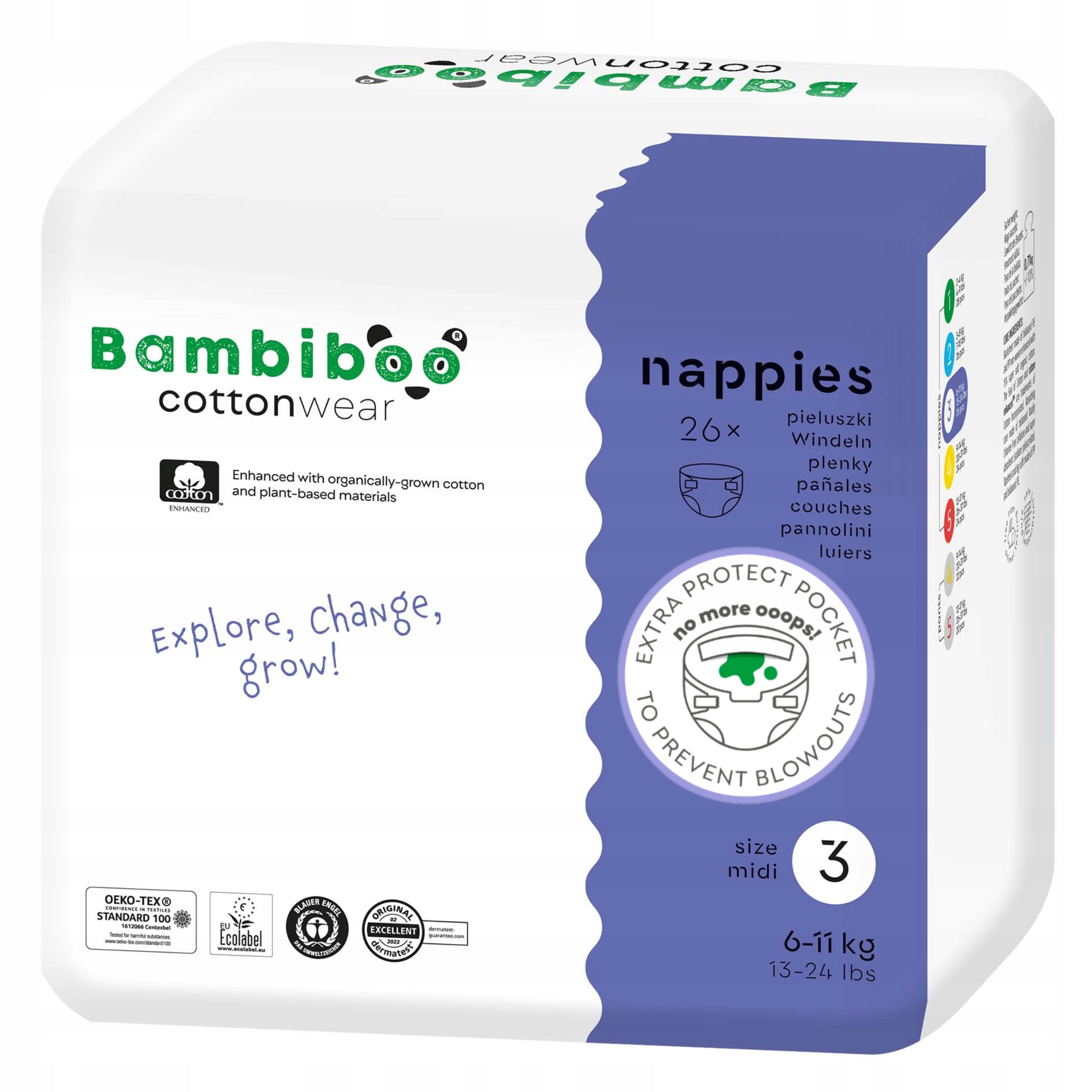 DIAPERS BAMBIBOO DIAPERS COTTONWEAR size 3 MIDI Disposable 6-11kg 26pcs