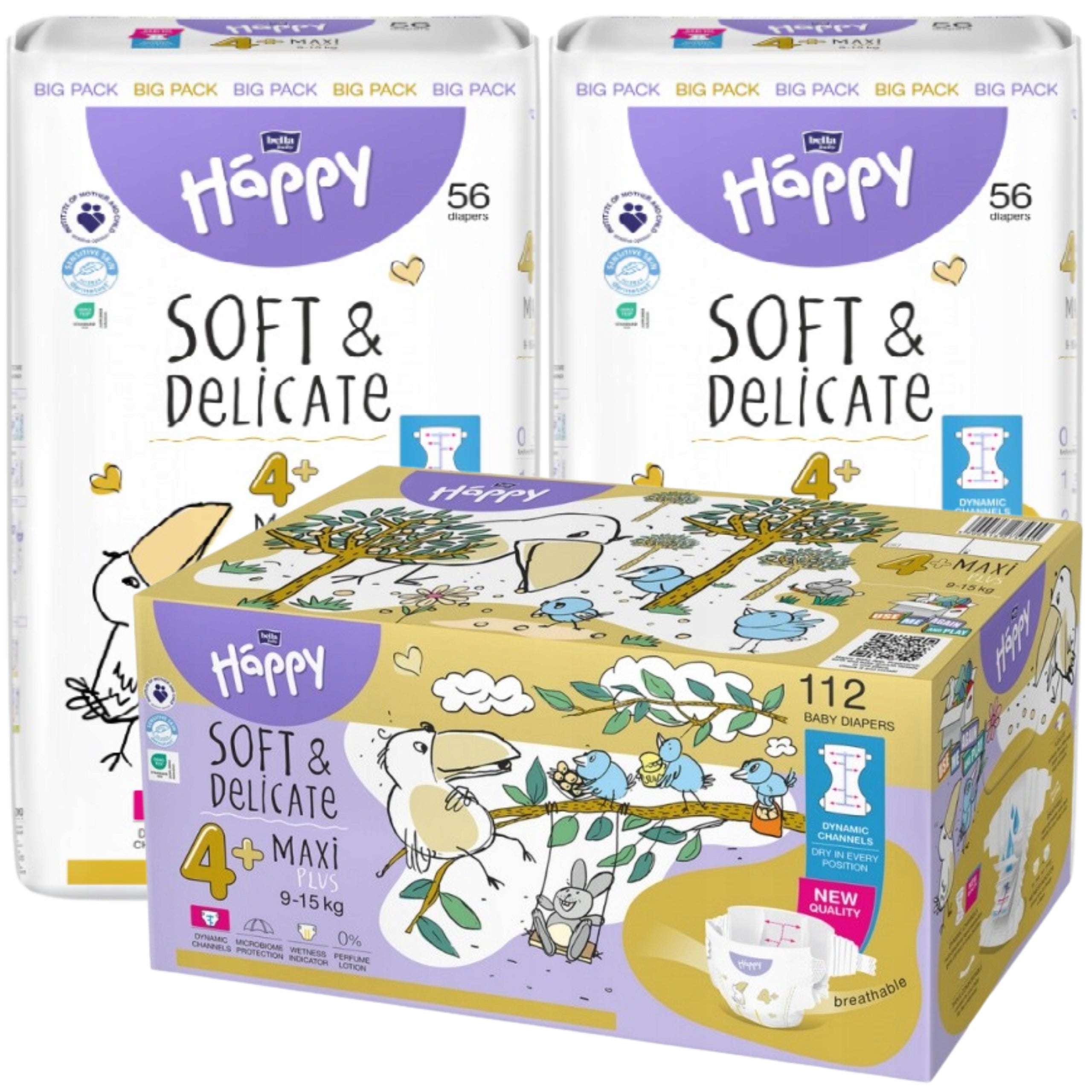 DIAPERS BELLA HAPPY 4+ MAXI PLUS 9-15KG 112PCS HAPPY BOX