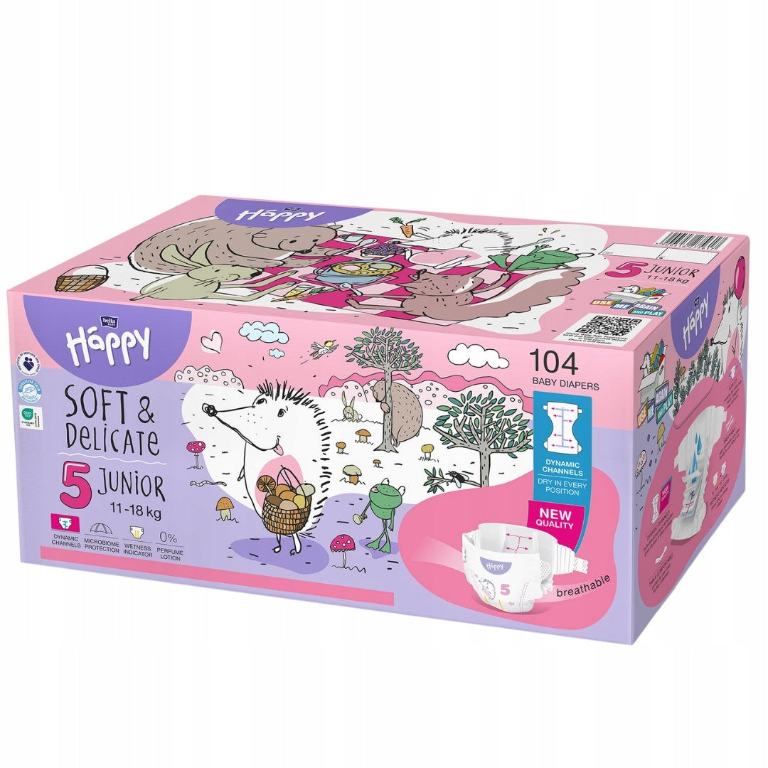 DIAPERS BELLA HAPPY 5 JUNIOR 11-18 KG 104PCS HAPPY BOX Packaging status original
