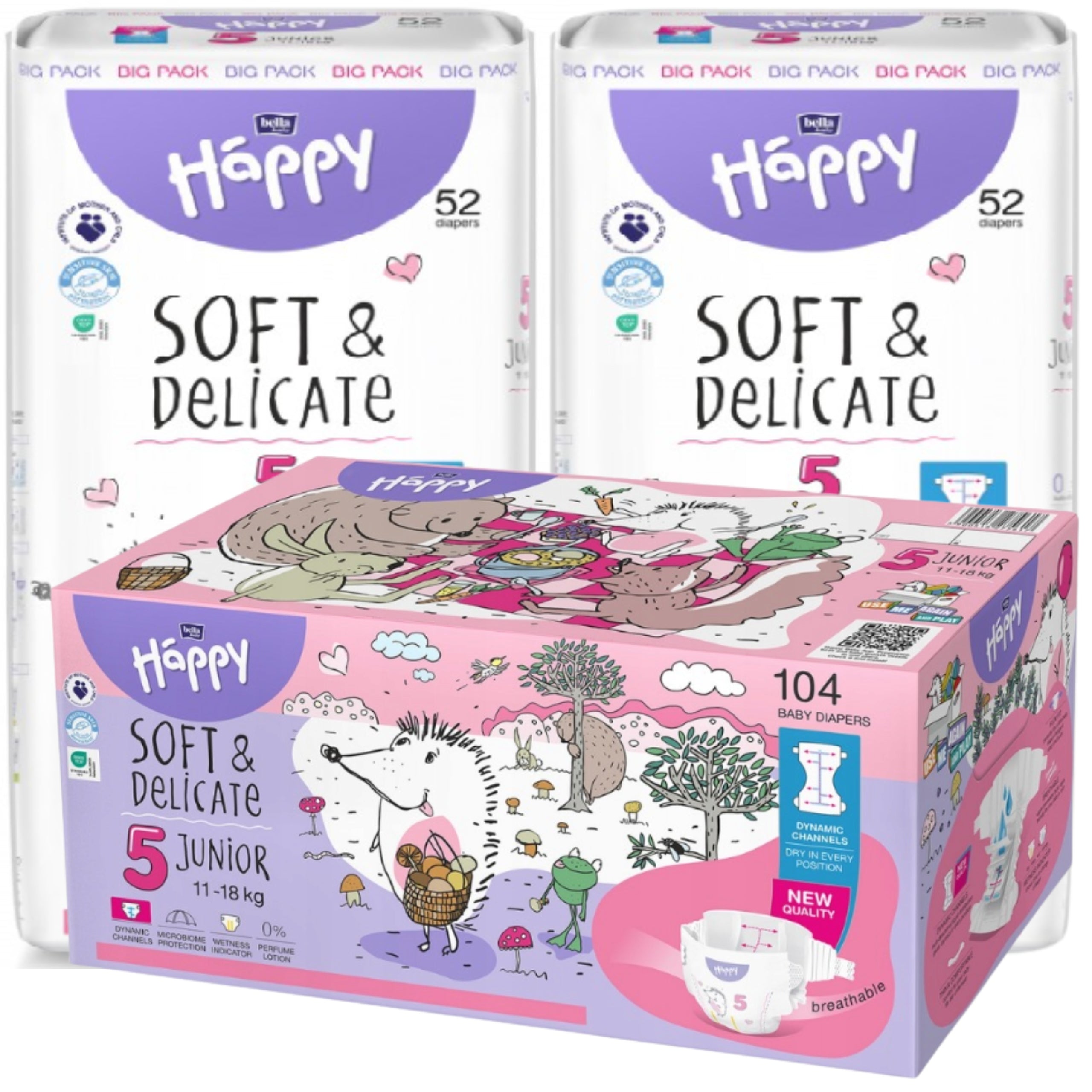 DIAPERS BELLA HAPPY 5 JUNIOR 11-18 KG 104PCS HAPPY BOX