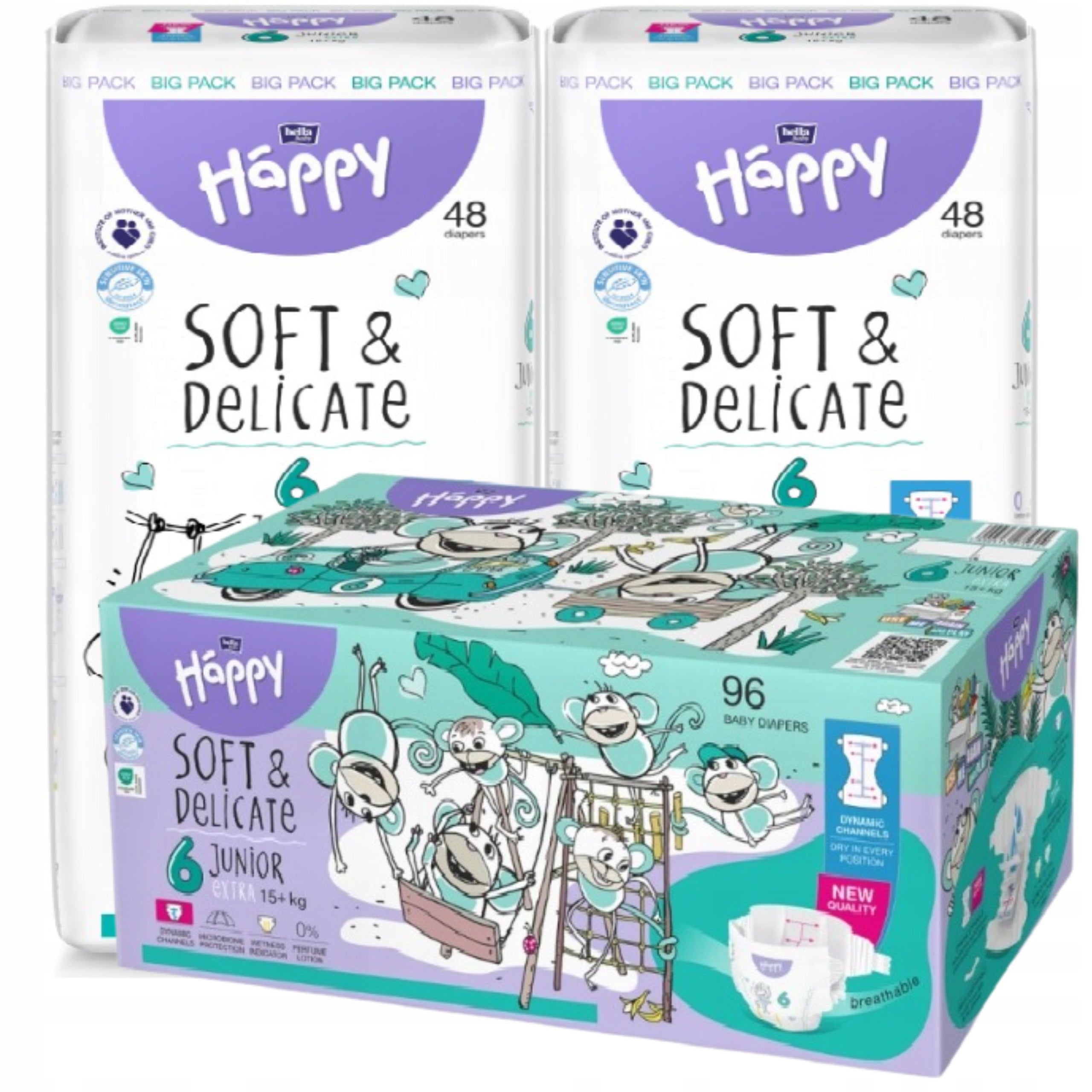 DIAPERS BELLA HAPPY 6 JUNIOR EXTRA 15+KG 96PCS HAPPY BOX