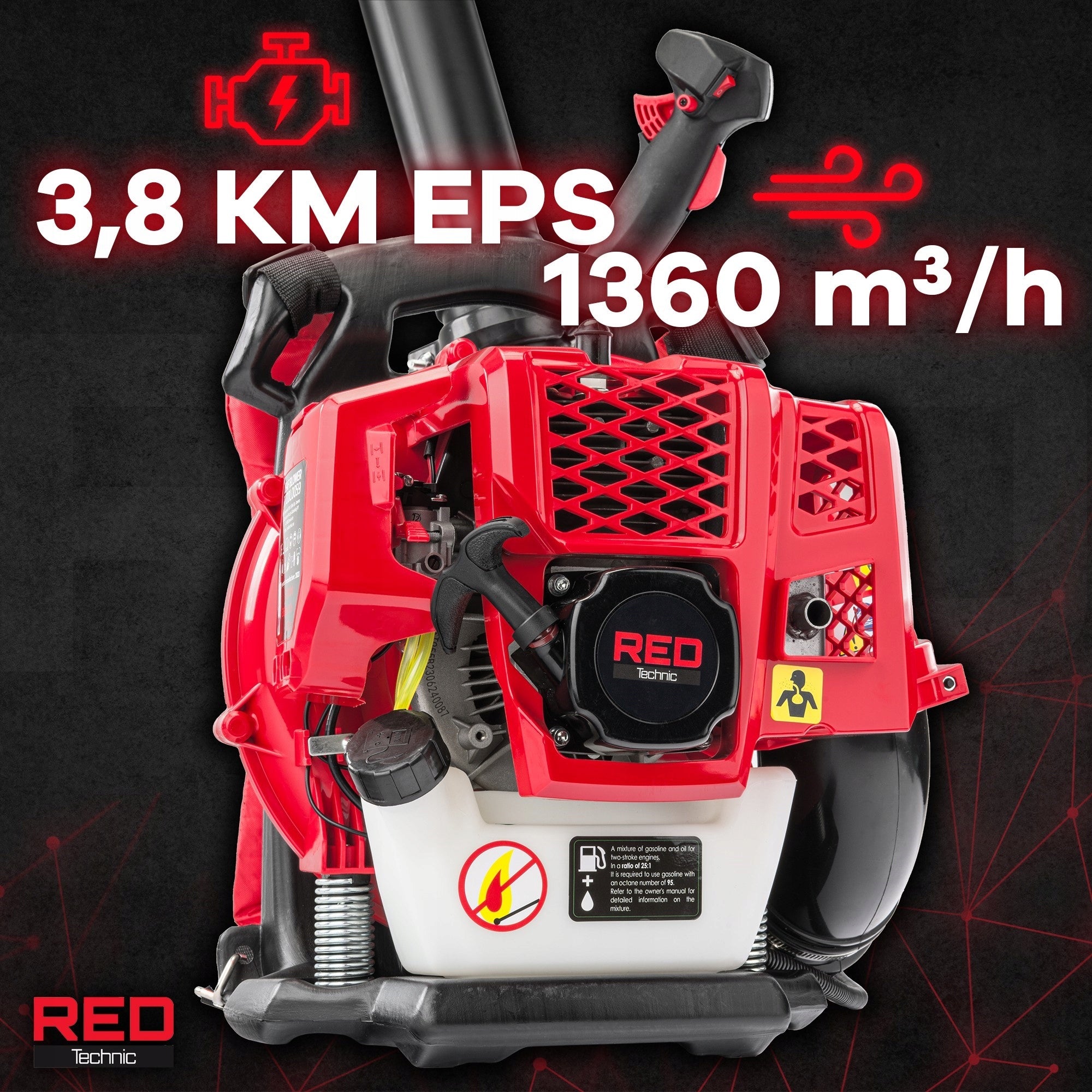 DIESEL BACKPACK BLOWER FOR SNOW GRASS LEAVES 3,8KM + OIL Output 23 m3/min