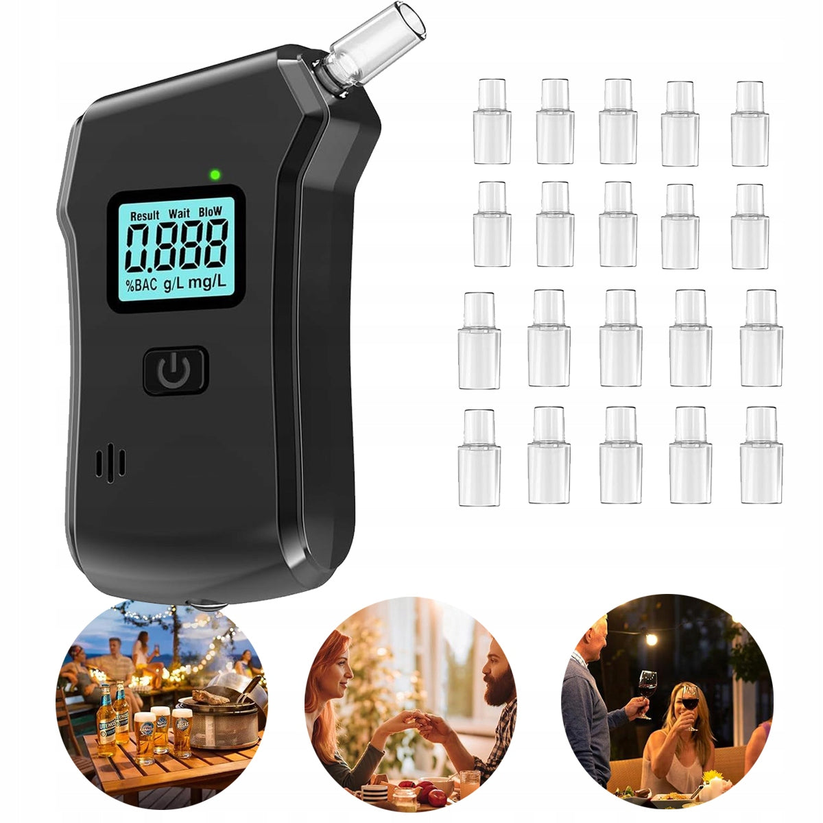 DIGITAL BREATHALYZER WITH 20 MOUTHPIECES, POLICE ALCOHOL METER WITH LCD SCREEN