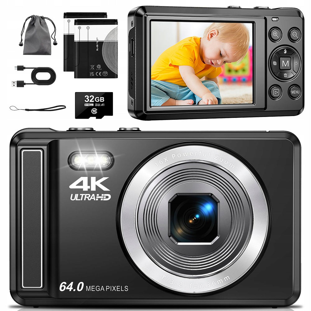 DIGITAL CAMERA 4K UHD 64MP ZOOM 16X SCREEN 2.8'' WEBCAM FOR VLOGGER TRAVEL
