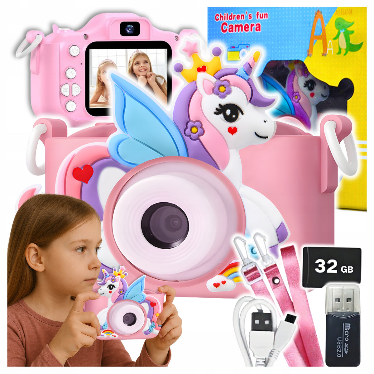 DIGITAL CAMERA FOR CHILDREN UNICORN SELFIE CAMERA+CARD 32GB MENU PL