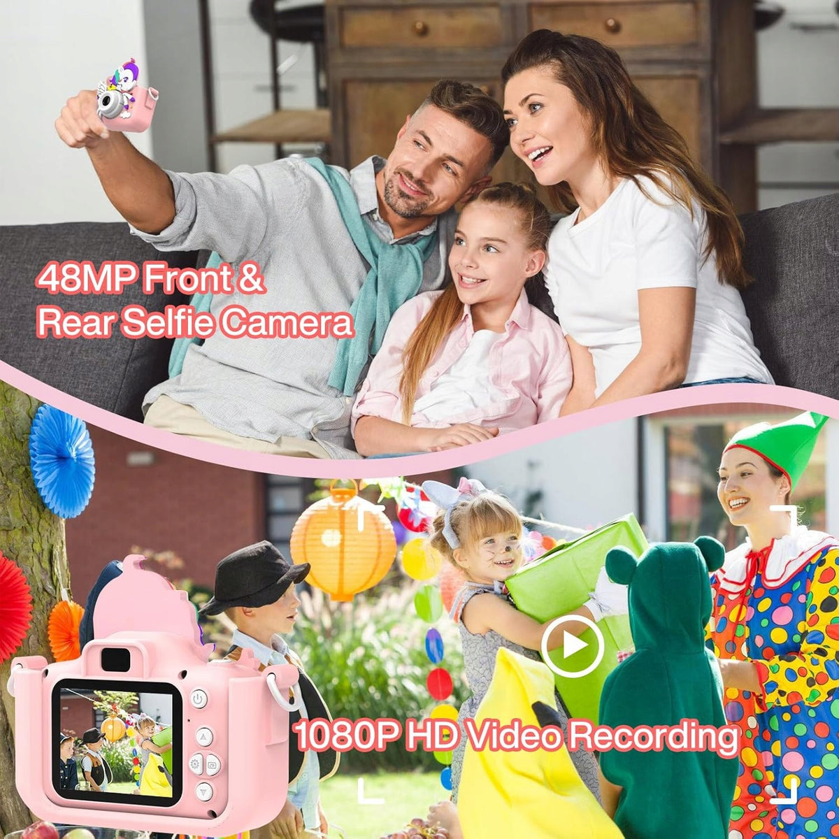 DIGITAL CAMERA FOR CHILDREN UNICORN SELFIE CAMERA+CARD 32GB Resolution 48 Mpx