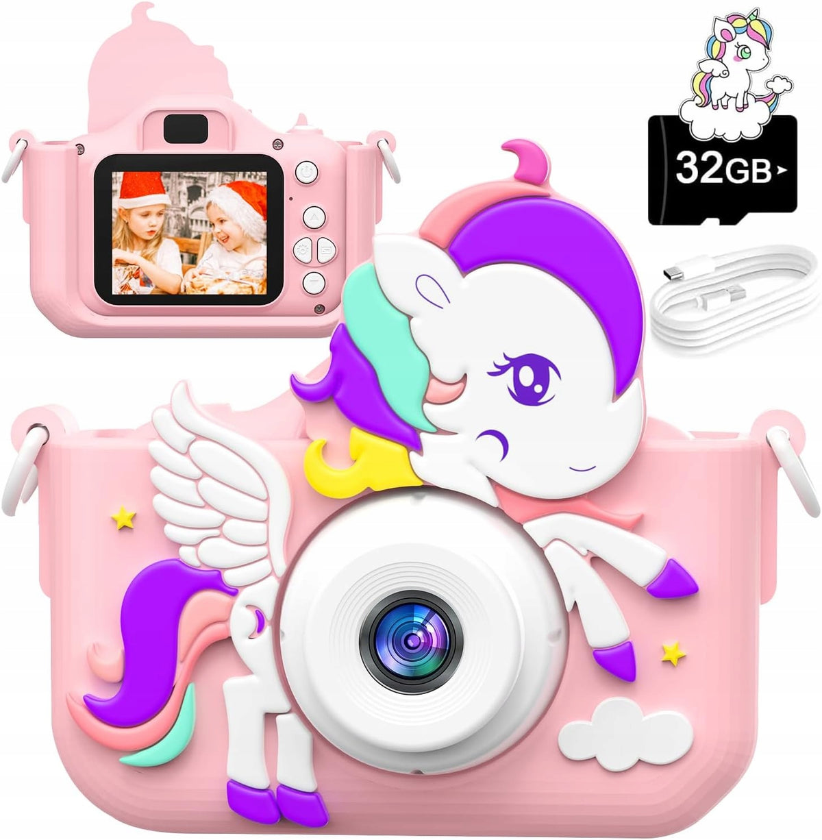 DIGITAL CAMERA FOR CHILDREN UNICORN SELFIE CAMERA+CARD 32GB