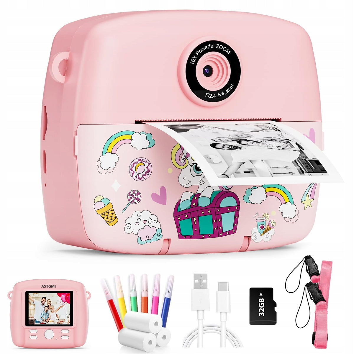 DIGITAL CAMERA FOR CHILDREN WITH THERMAL PRINTER – GOFUNLY pink unicorn