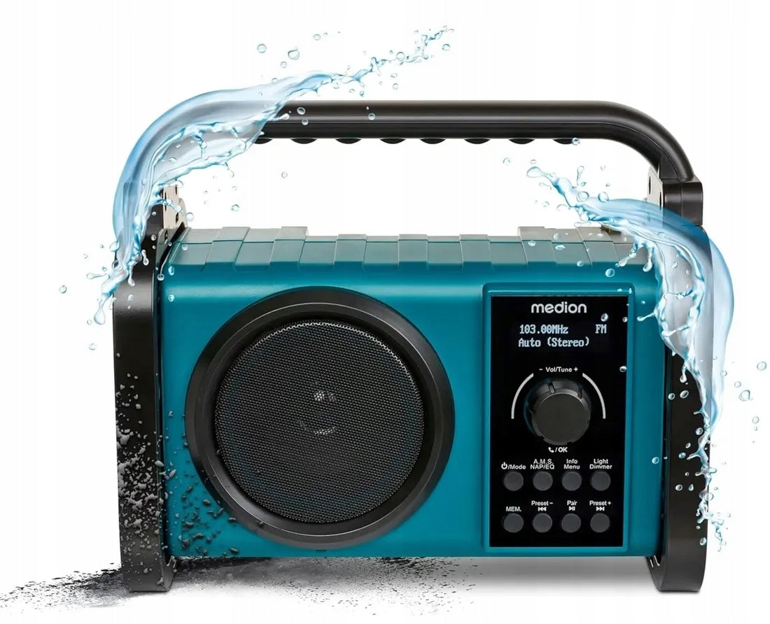 DIGITAL CONSTRUCTION RADIO SPLASHPROOF DAB+ FM BLUETOOTH IP44 LED LAMP Brand Medion