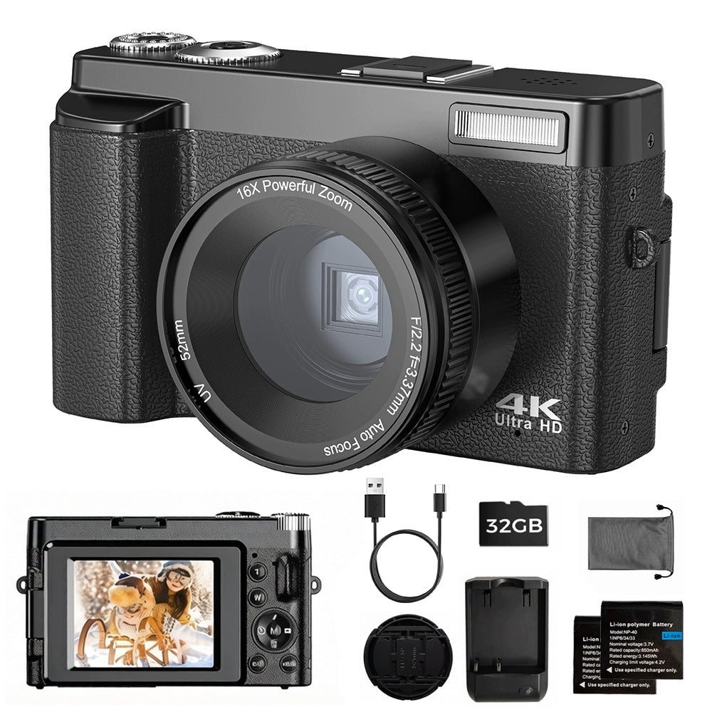 DIGITAL HD CAMERA 4K 48MP AUTOFOCUS 16X ZOOM 3'' LCD SCREEN ROTATING GIFT