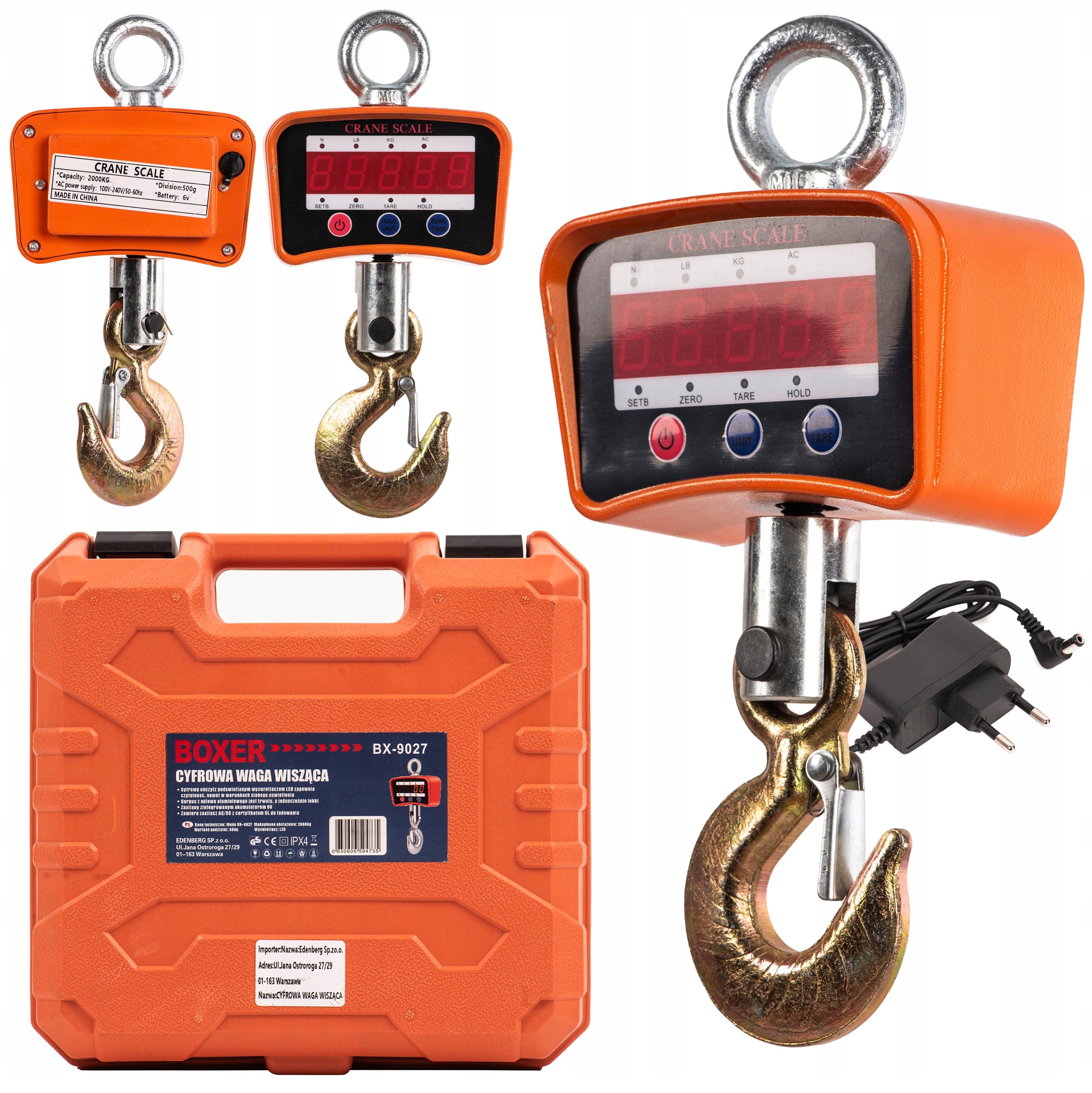 DIGITAL INDUSTRIAL HANGING CRANE SCALE 2000KG 2T|LCD+HAK