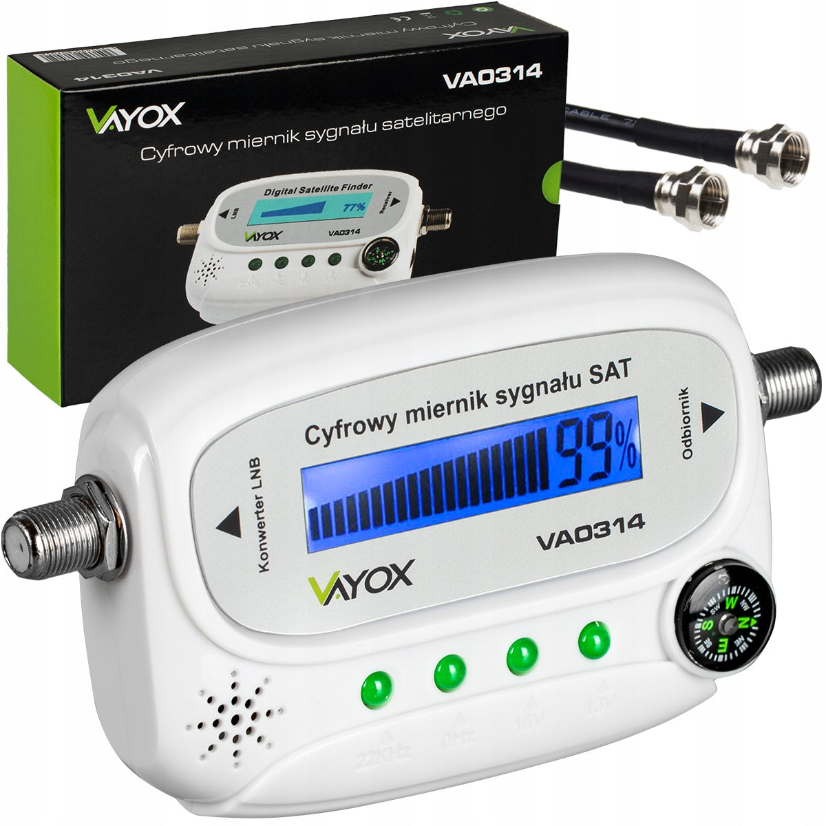 DIGITAL SATELLITE SIGNAL METER ANTENNA SAT-FINDER LCD VAYOX + CABLE F