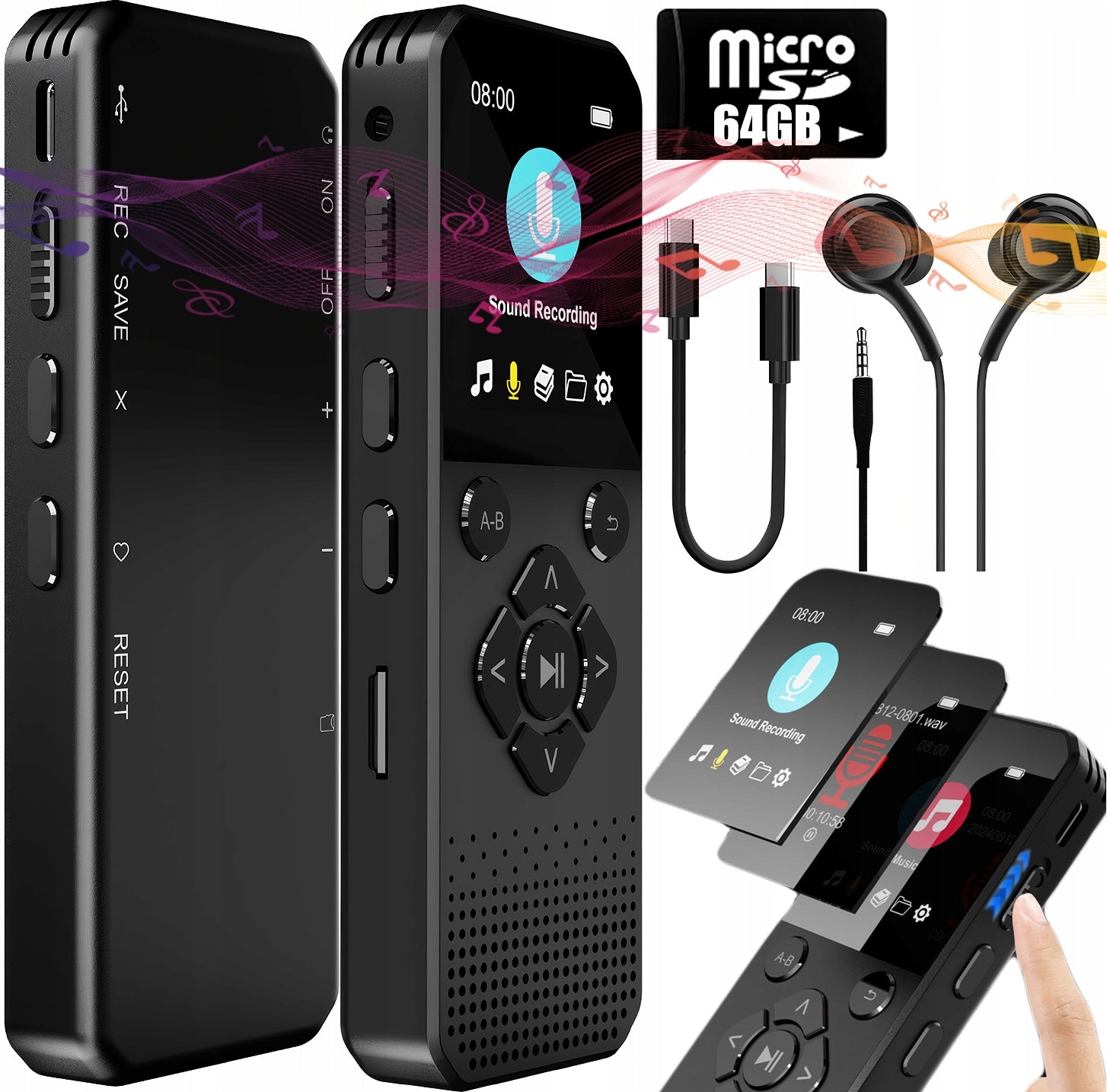 DIGITAL VOICE RECORDER PROFESSIONAL 64GB MP3 SPY DETECTION 3072 kbps