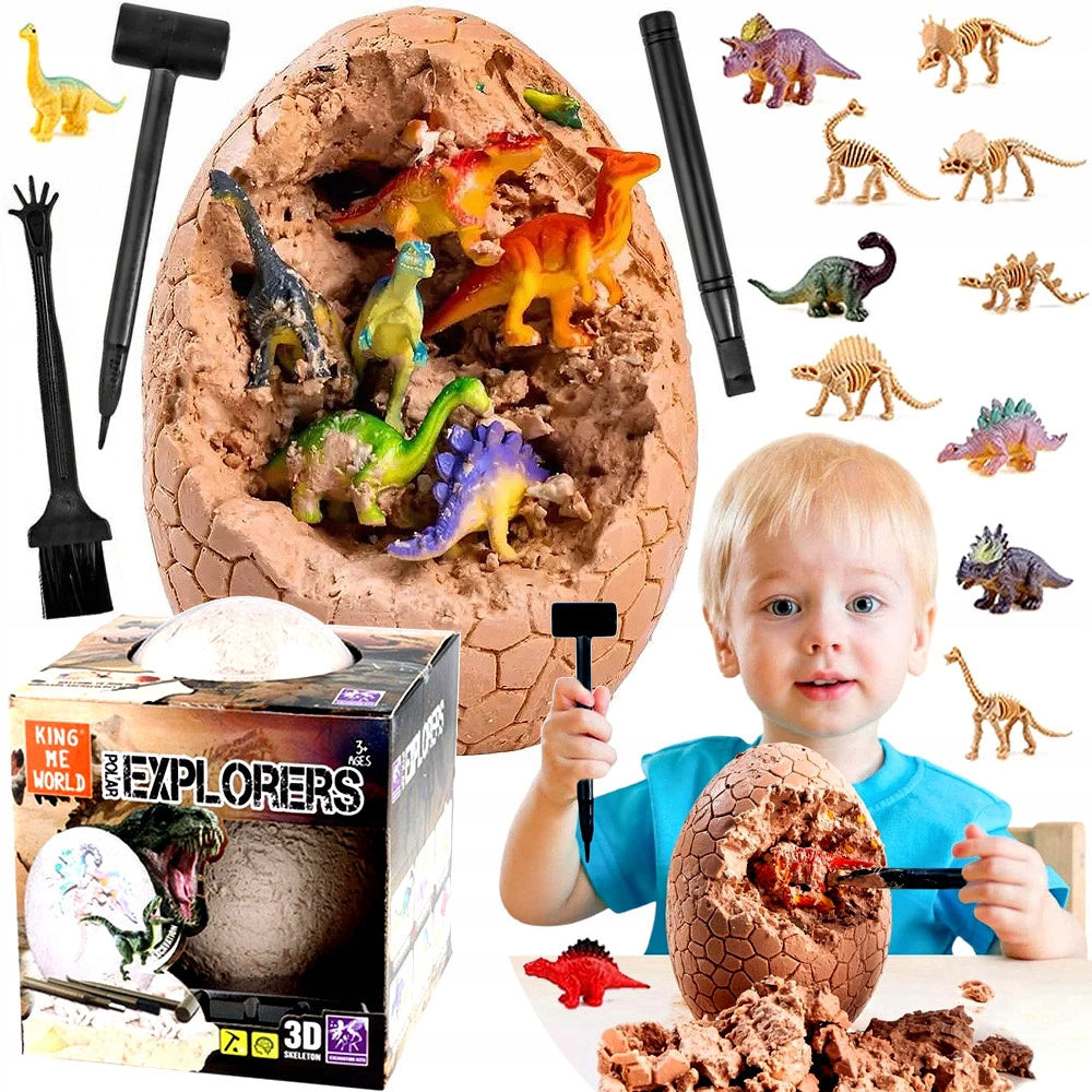 DINOSAUR EGG JUMBO FOSSIL + 12 DINOSAUR FIGURES IN EGG SET XXL
