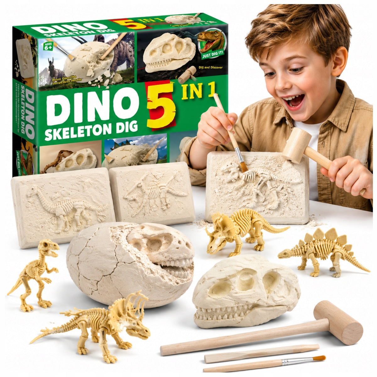 DINOSAUR EXCAVATION SET ARCHAEOLOGIST 5in1 TOYS for KIDS for Gift