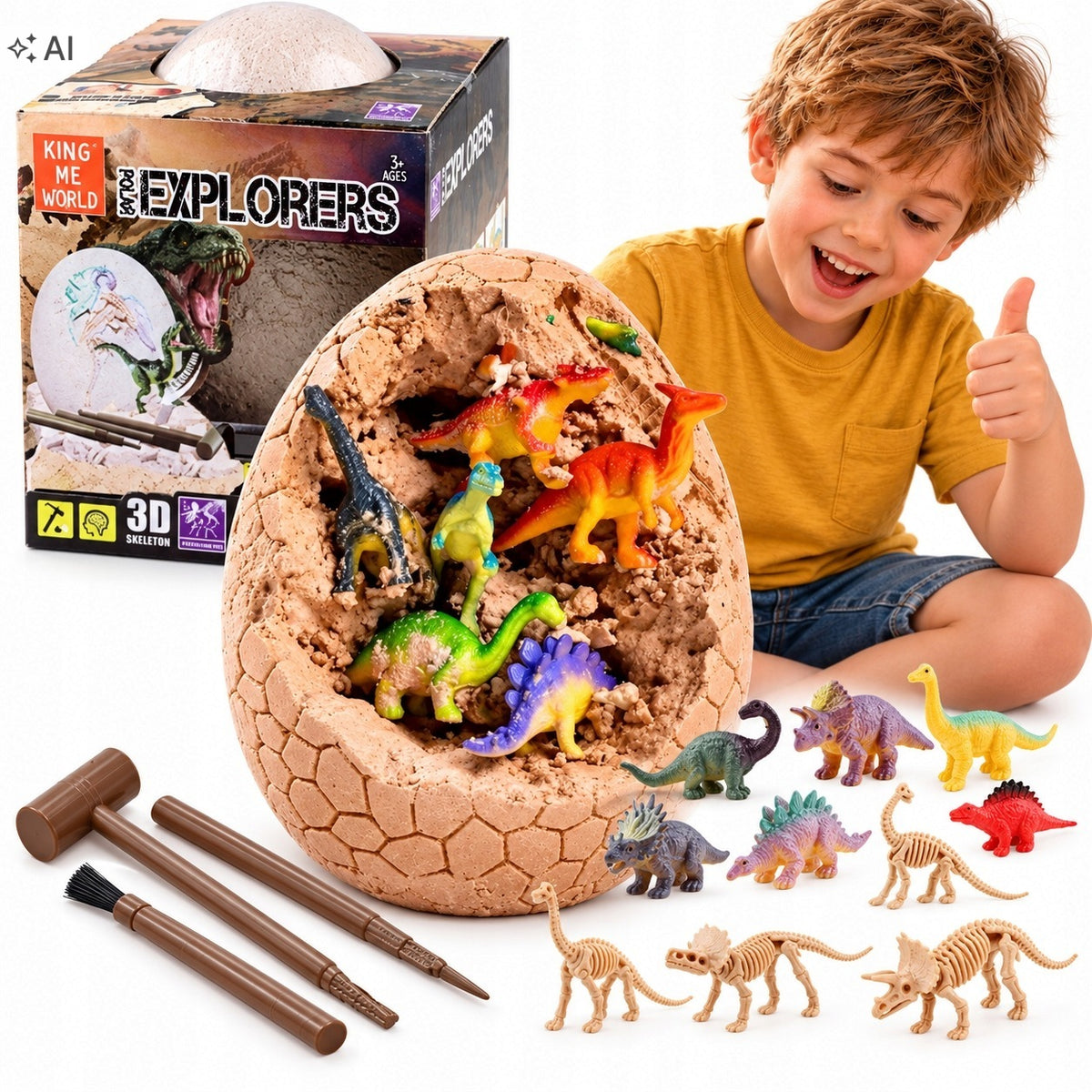 DINOSAUR FOSSIL EGG WITH TOOLKIT SMALL EXCAVATION ARCHAEOLOGIST