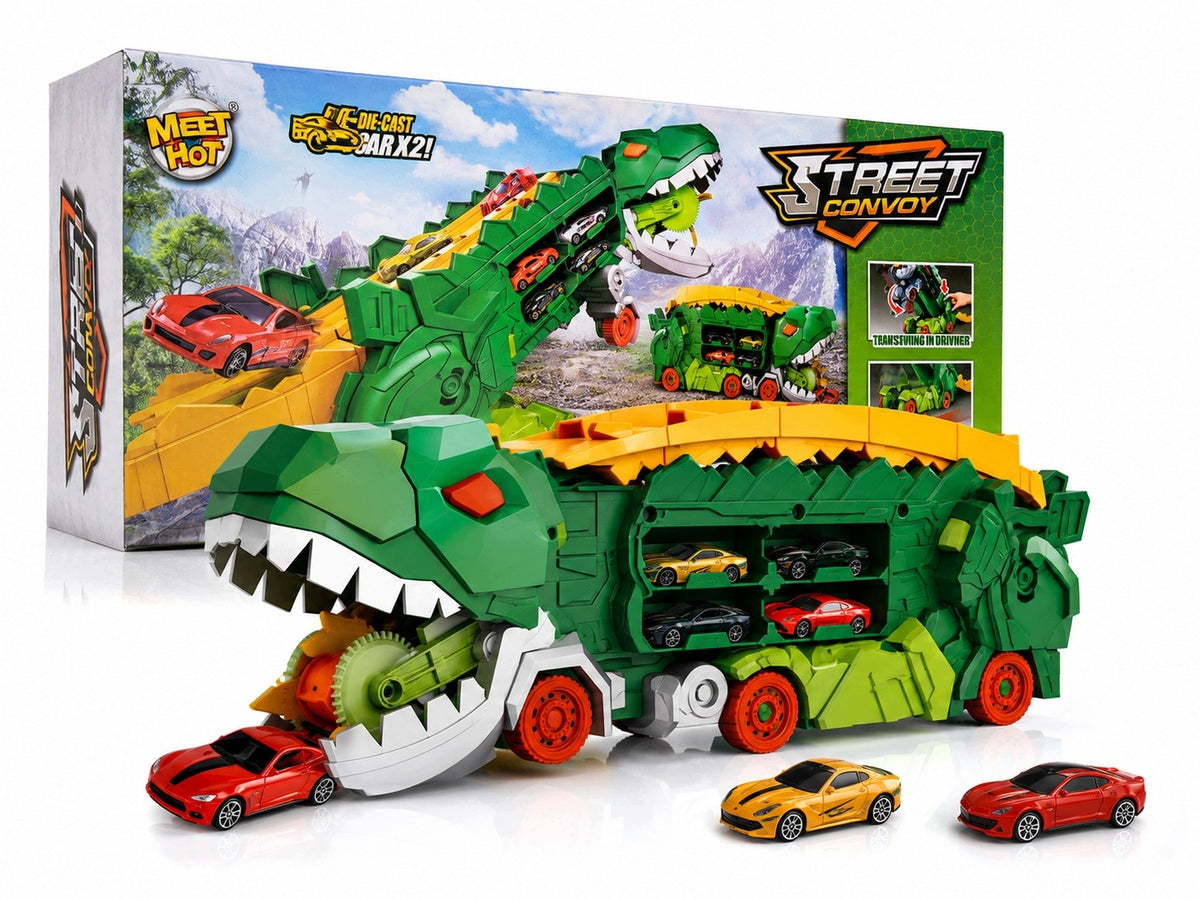 DINOSAUR TOY TRUCK T-REX TRANSPORTER CARS TRACK LAUNCHER Packaging status original