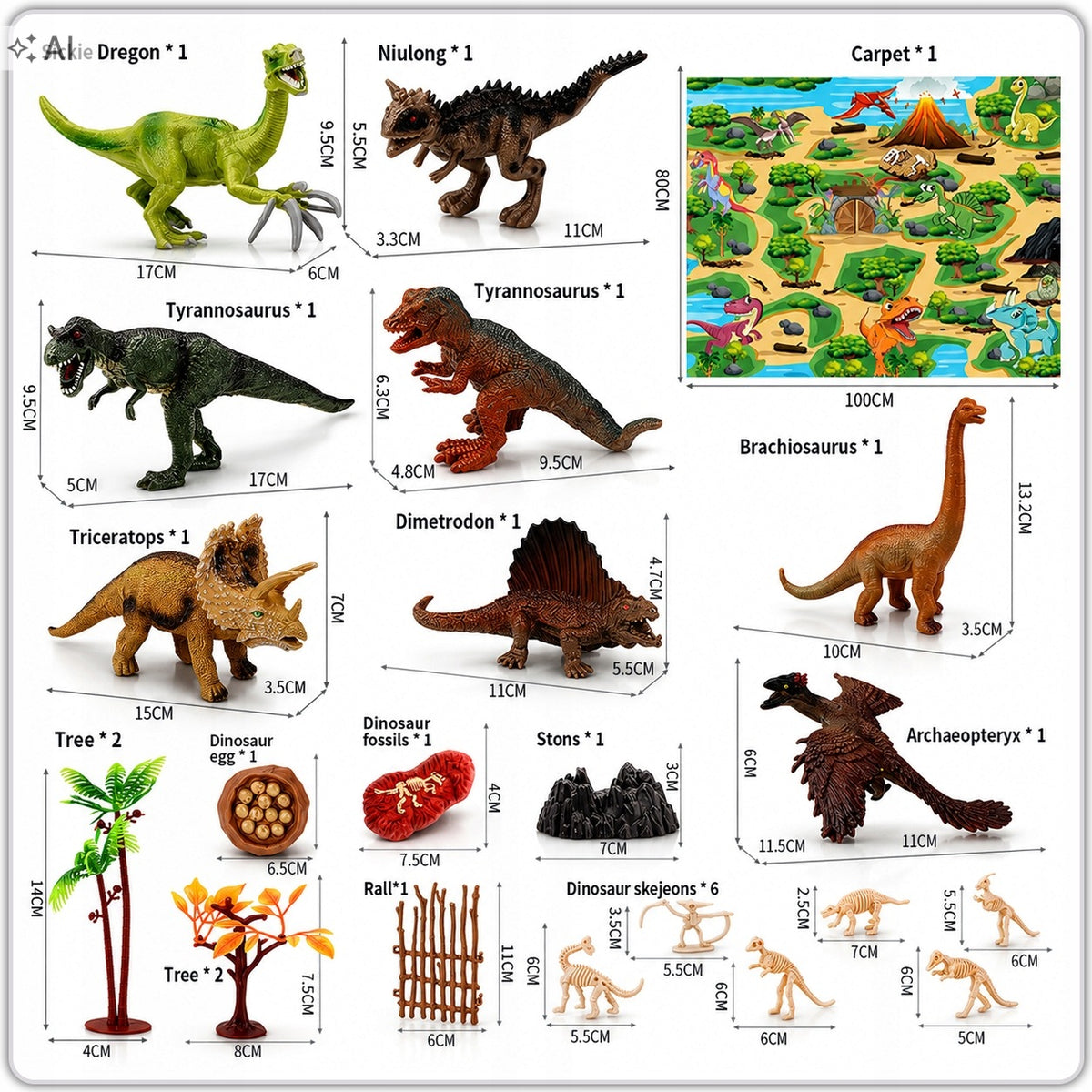 DINOSAURS Dinosaur Set for Children – Mat 100x80, Figurines, Accessories Packaging status original