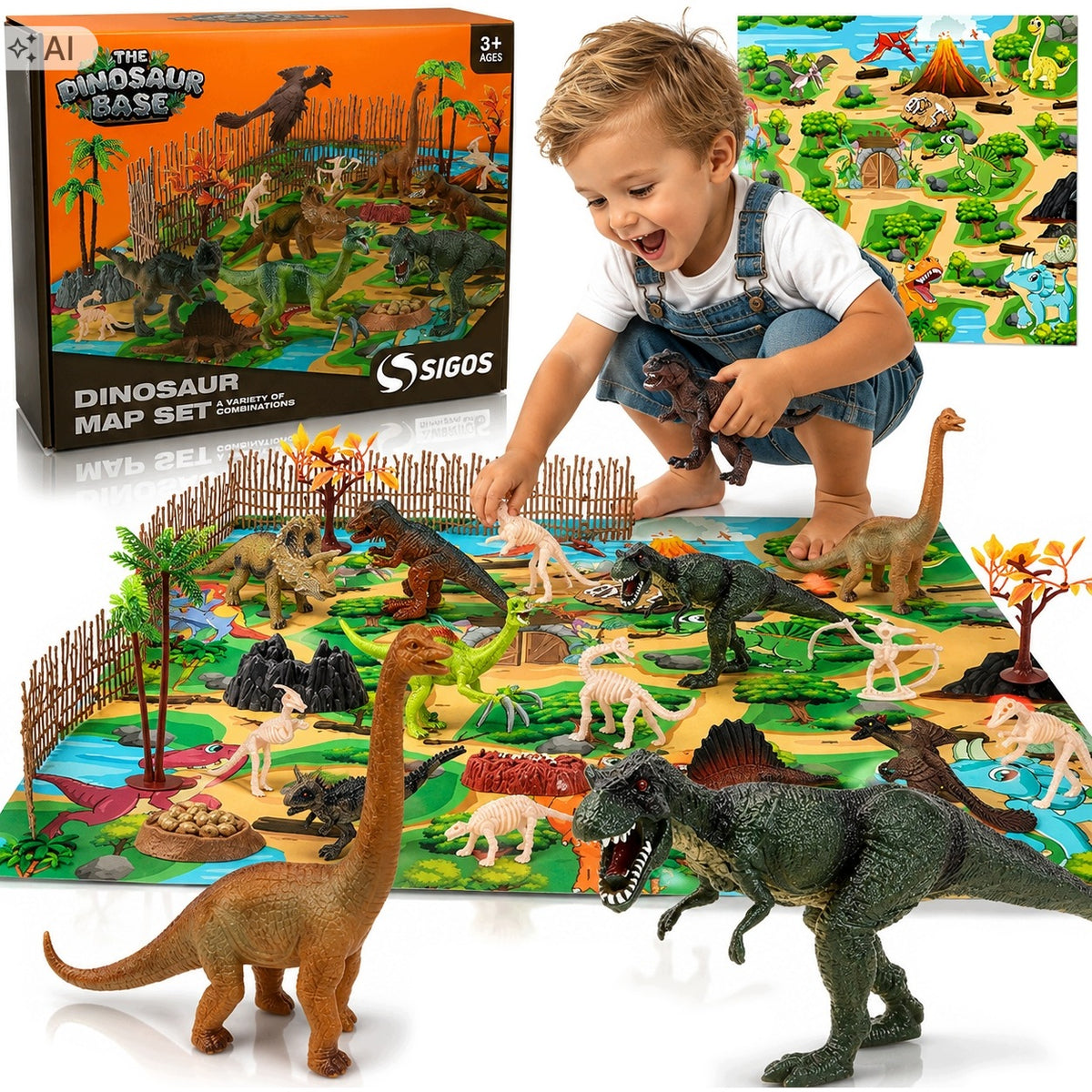 DINOSAURS Dinosaur Set for Children – Mat 100x80, Figurines, Accessories