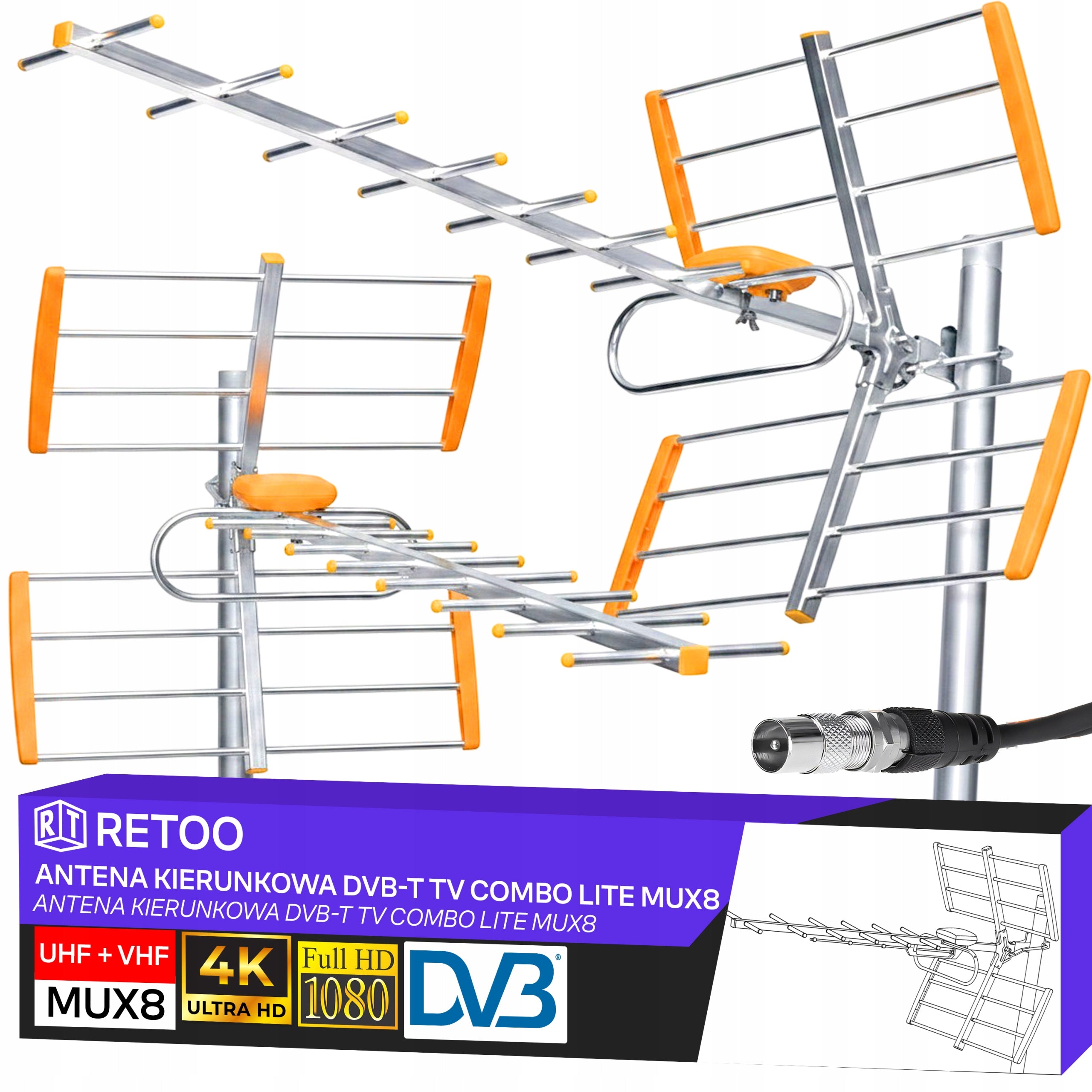 DIRECTIONAL COMBO ANTENNA FOR TERRESTRIAL TV DVB-T2 LTE 4K ULTRA HD POWERFUL 120KM Packaging status original