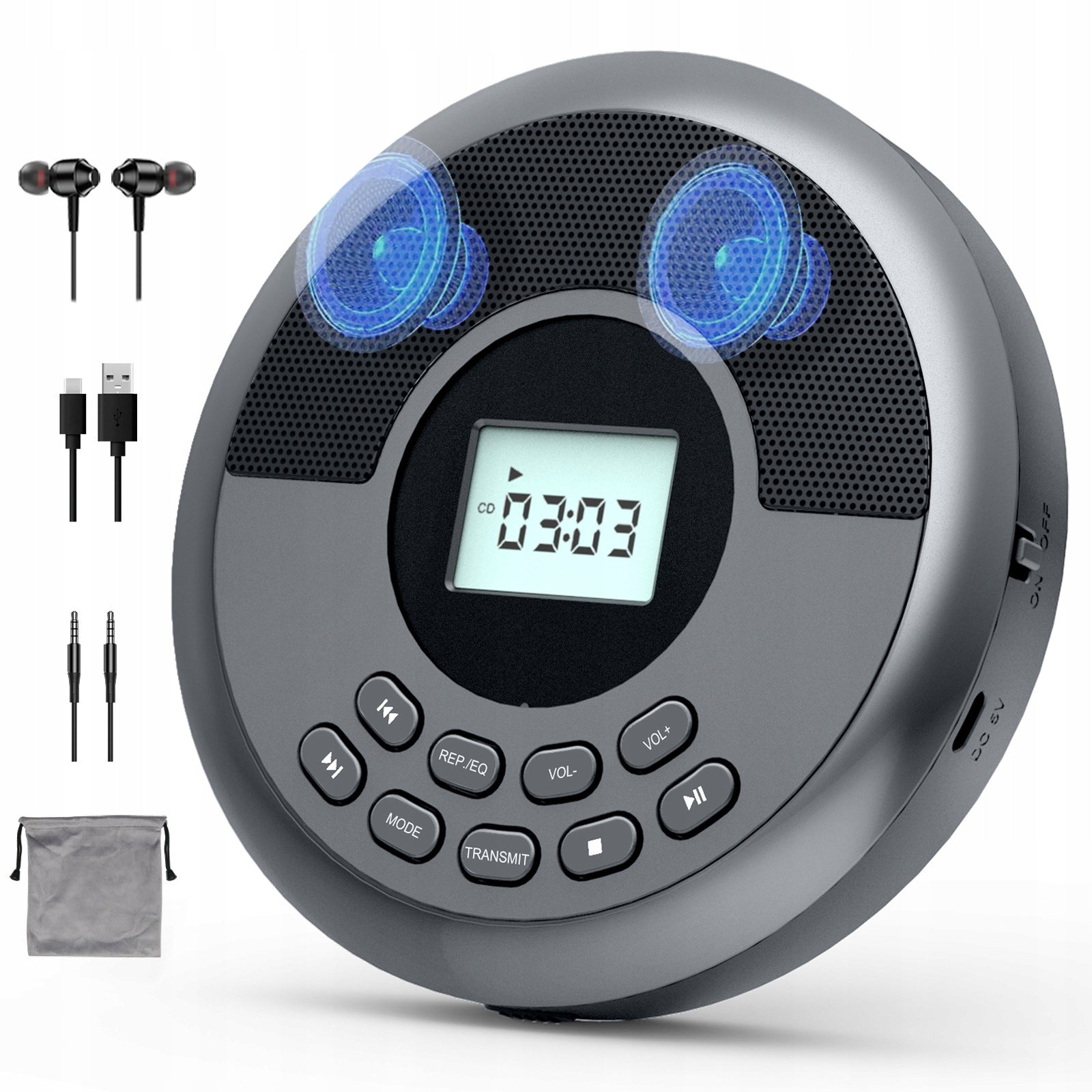DISCMAN MP3 BLUETOOTH CD PLAYER – PORTABLE, AUX, SILVER Packaging status original