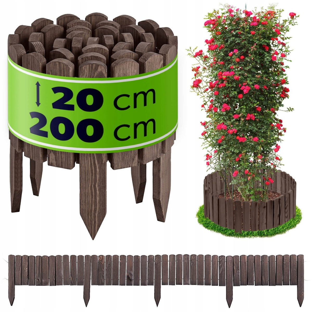 DISCOUNT FENCE 200x20cm GARDEN WOODEN EDGING PALISADA ANTHRACITE