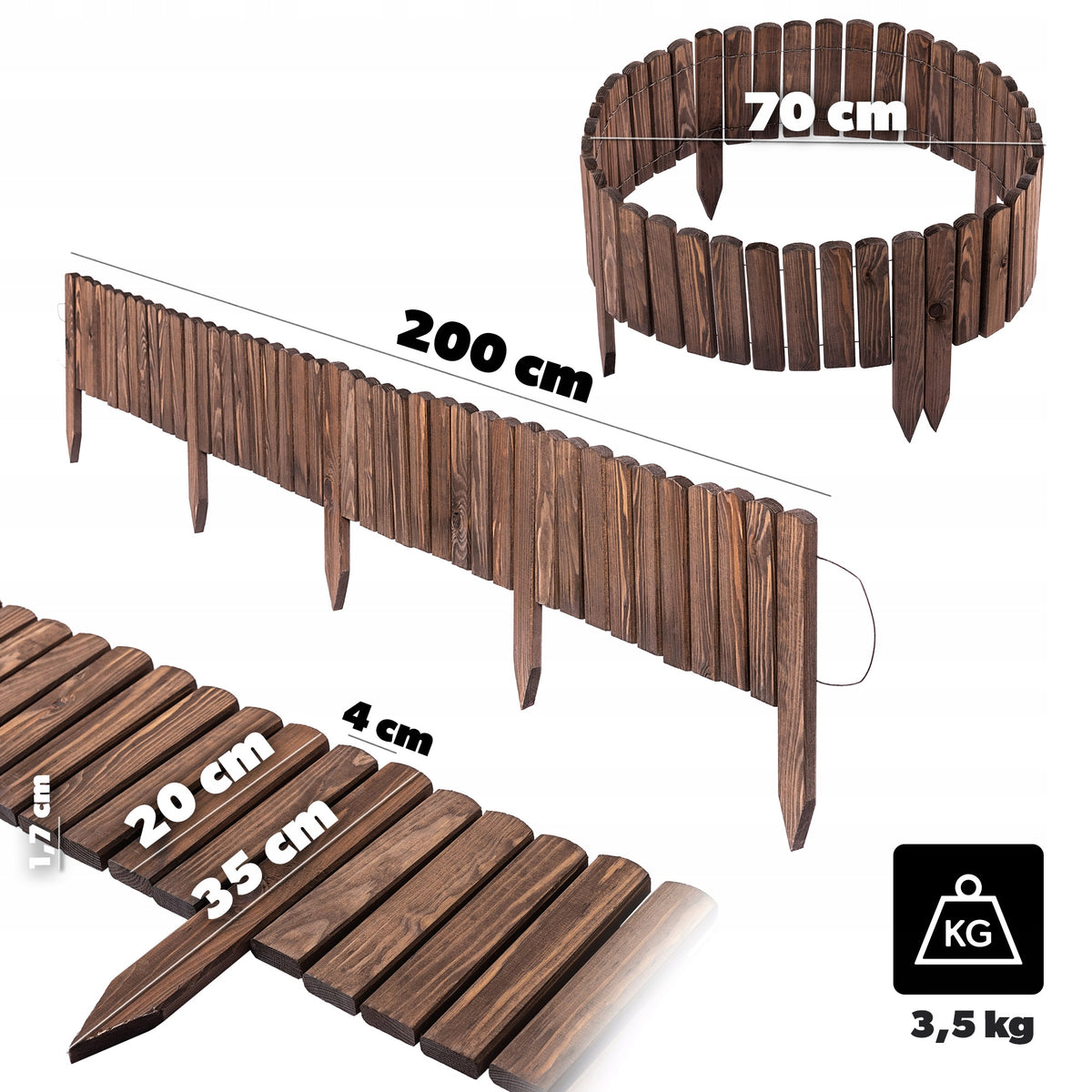 DISCOUNT FENCE 200x20cm GARDEN WOODEN EDGING PALISADE DECORATIVE BRONZE Manufacturer code K17396