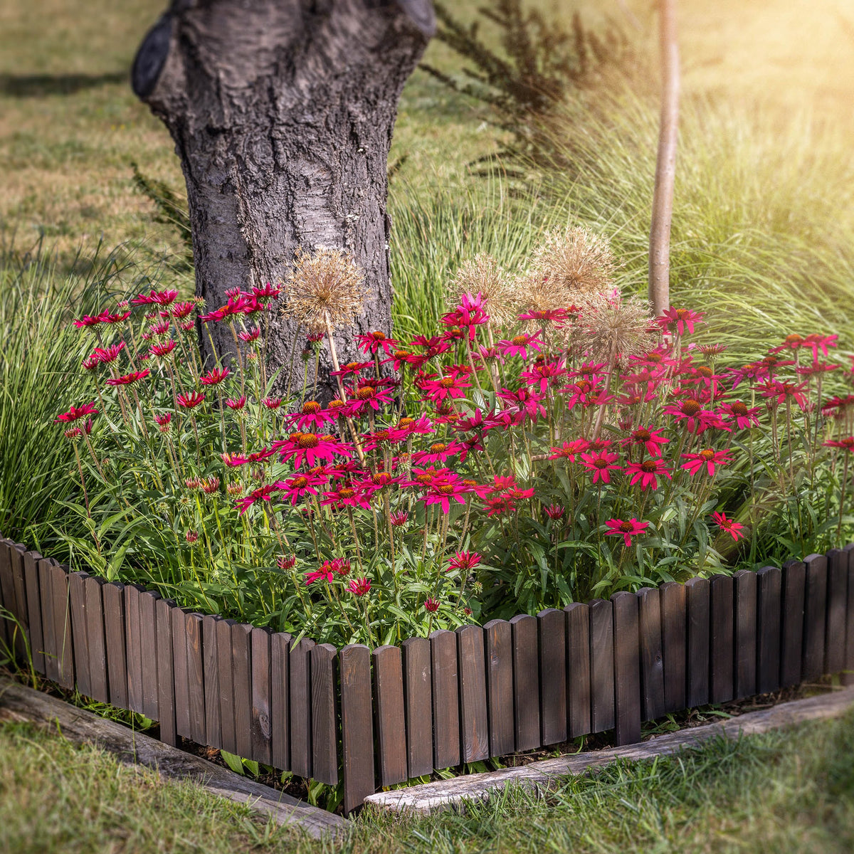 DISCOUNT FENCE 200x20cm GARDEN WOODEN EDGING PALISADE DECORATIVE BRONZE Packaging status original