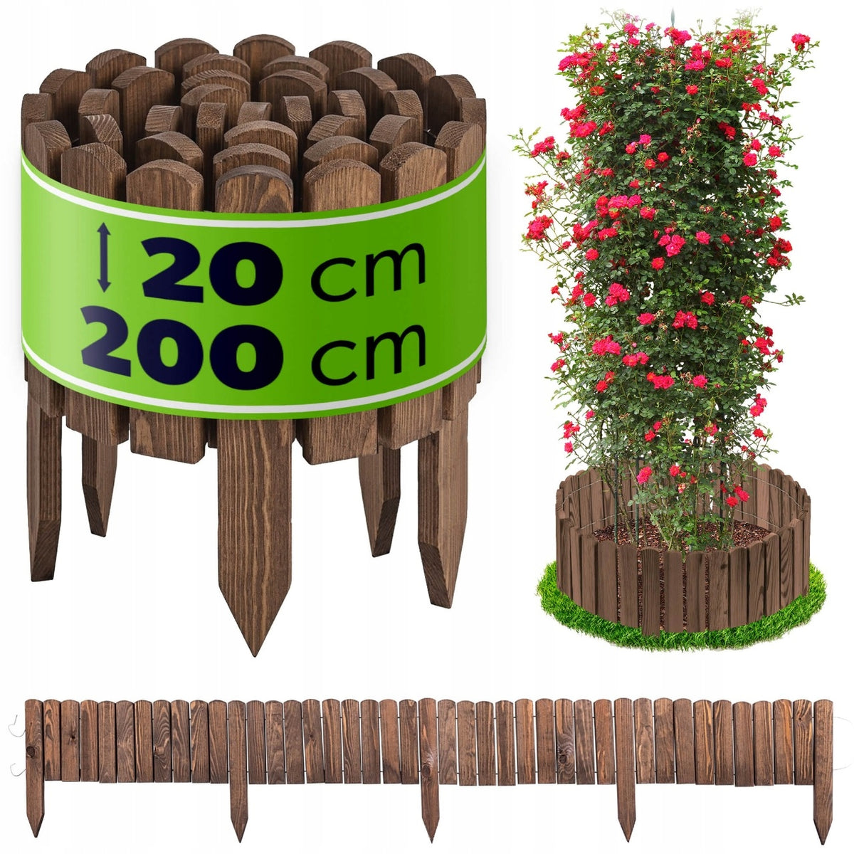 DISCOUNT FENCE 200x20cm GARDEN WOODEN EDGING PALISADE DECORATIVE BRONZE