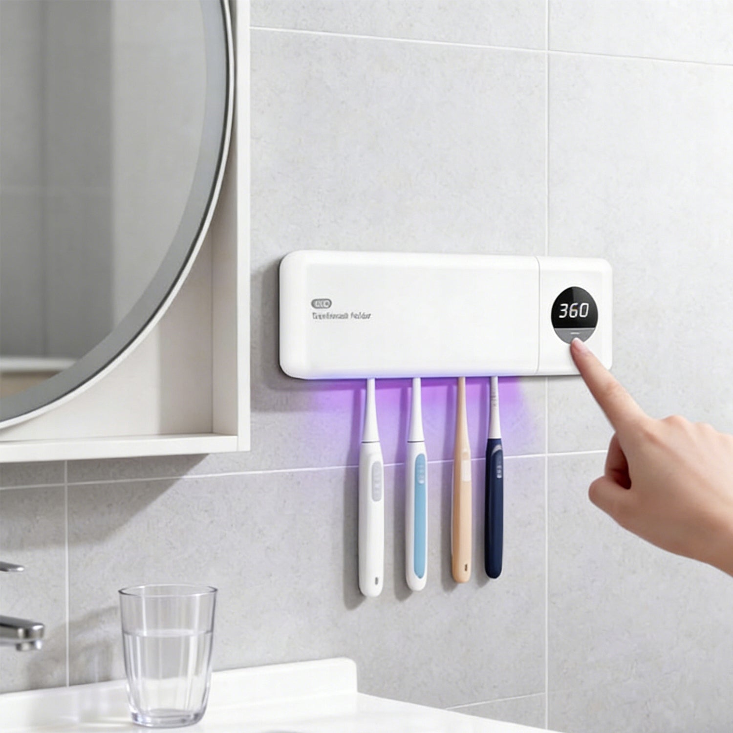 DISPENSER AND TOOTHBRUSH HANGER UV TOOTHBRUSH STERILIZER Dominant color white