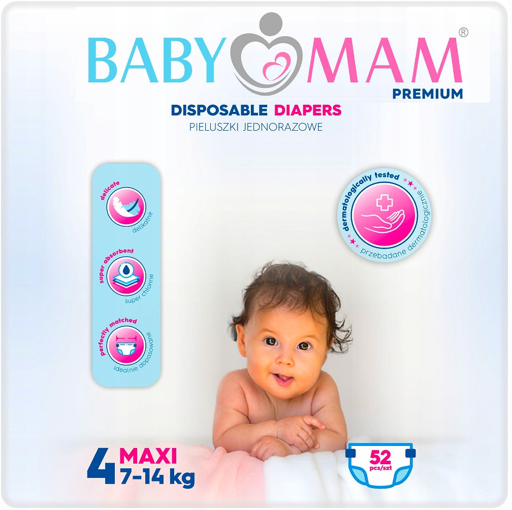 DISPOSABLE DIAPERS BABYMAM MAXI 4 (7-14kg) 52pcs EXTRA CARE