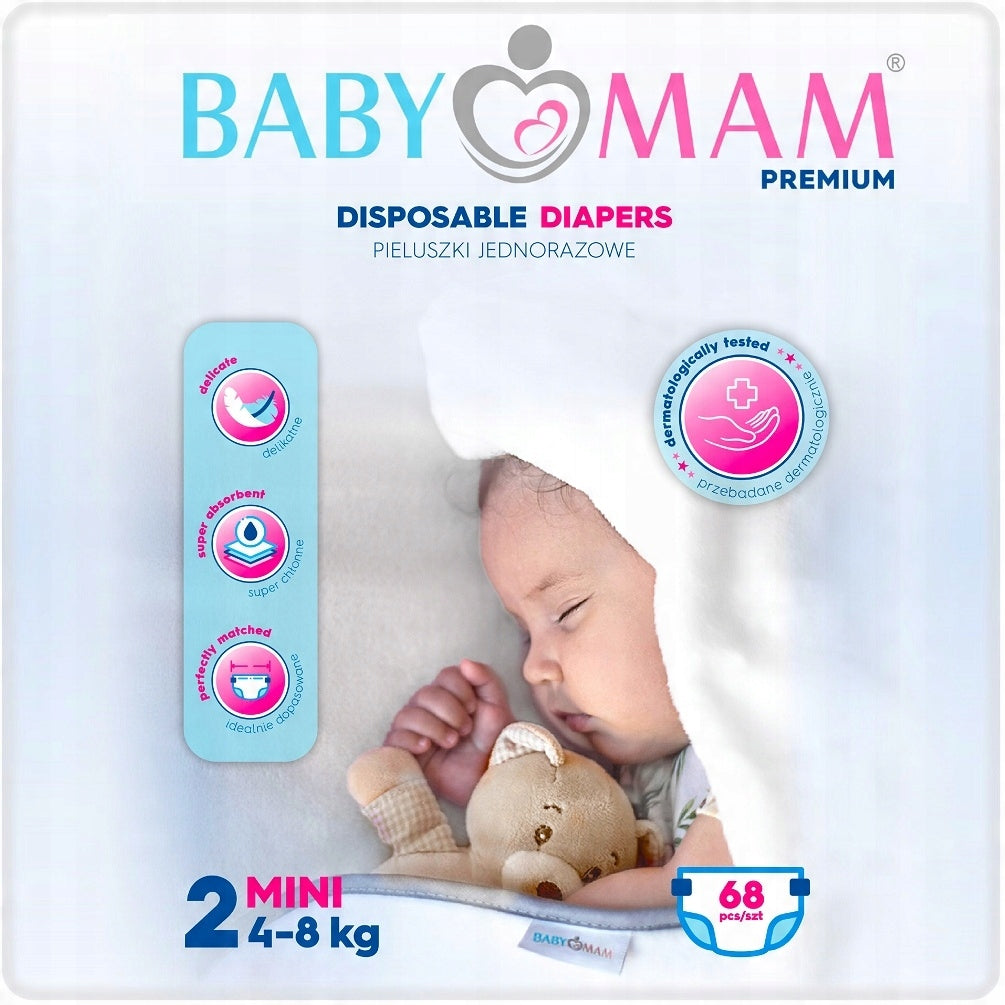 DISPOSABLE DIAPERS BABYMAM MINI 2 (4-8kg) 68pcs EXTRA CARE