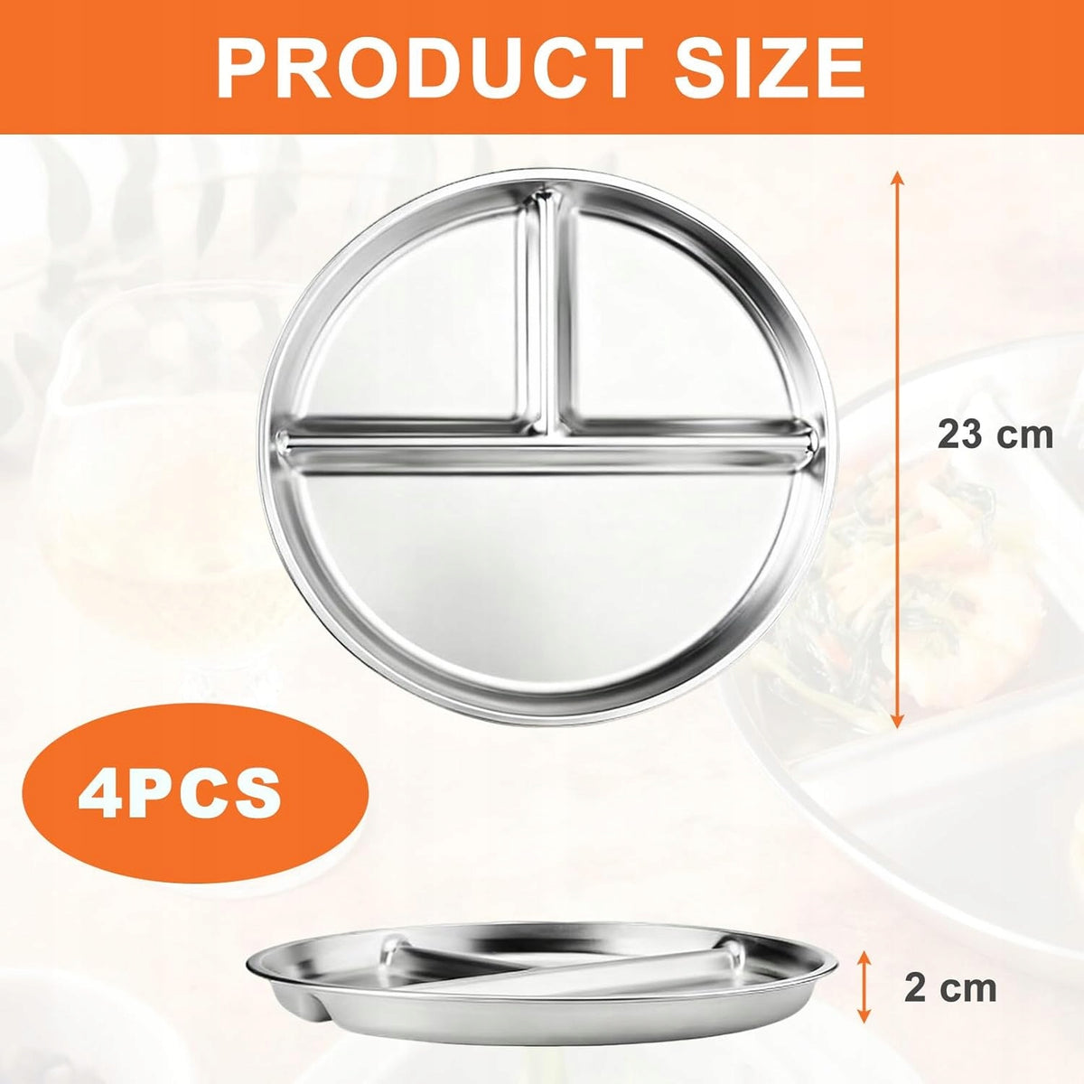 DIVIDED PLATES 23 CM SET OF 4 PIECES STAINLESS STEEL CAMPING HOUSE Brand no brand