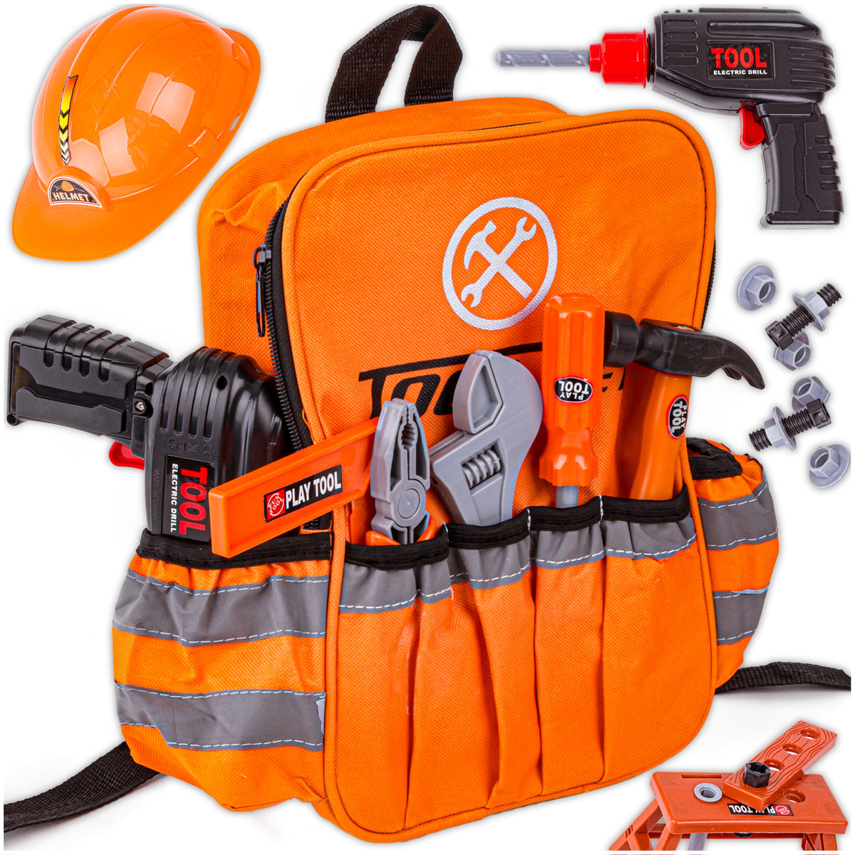 DIY KIT for Kids BACKPACK Tools Drill Screwdriver Helmet