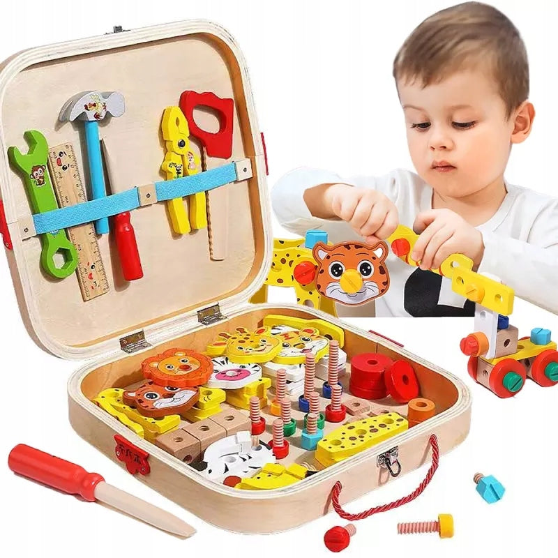 DIY SET FUN IN WORKSHOP WOODEN TOOLS ANIMALS
