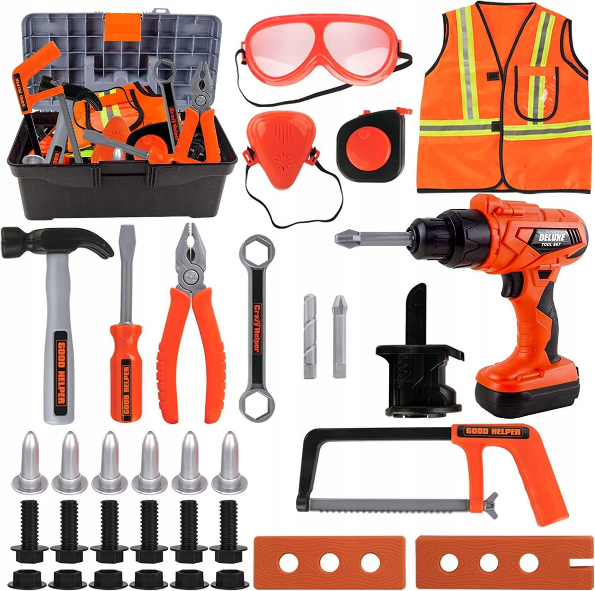 DIY Tool Set Saw Screwdriver Battery Operated Box + Clothing Packaging status original