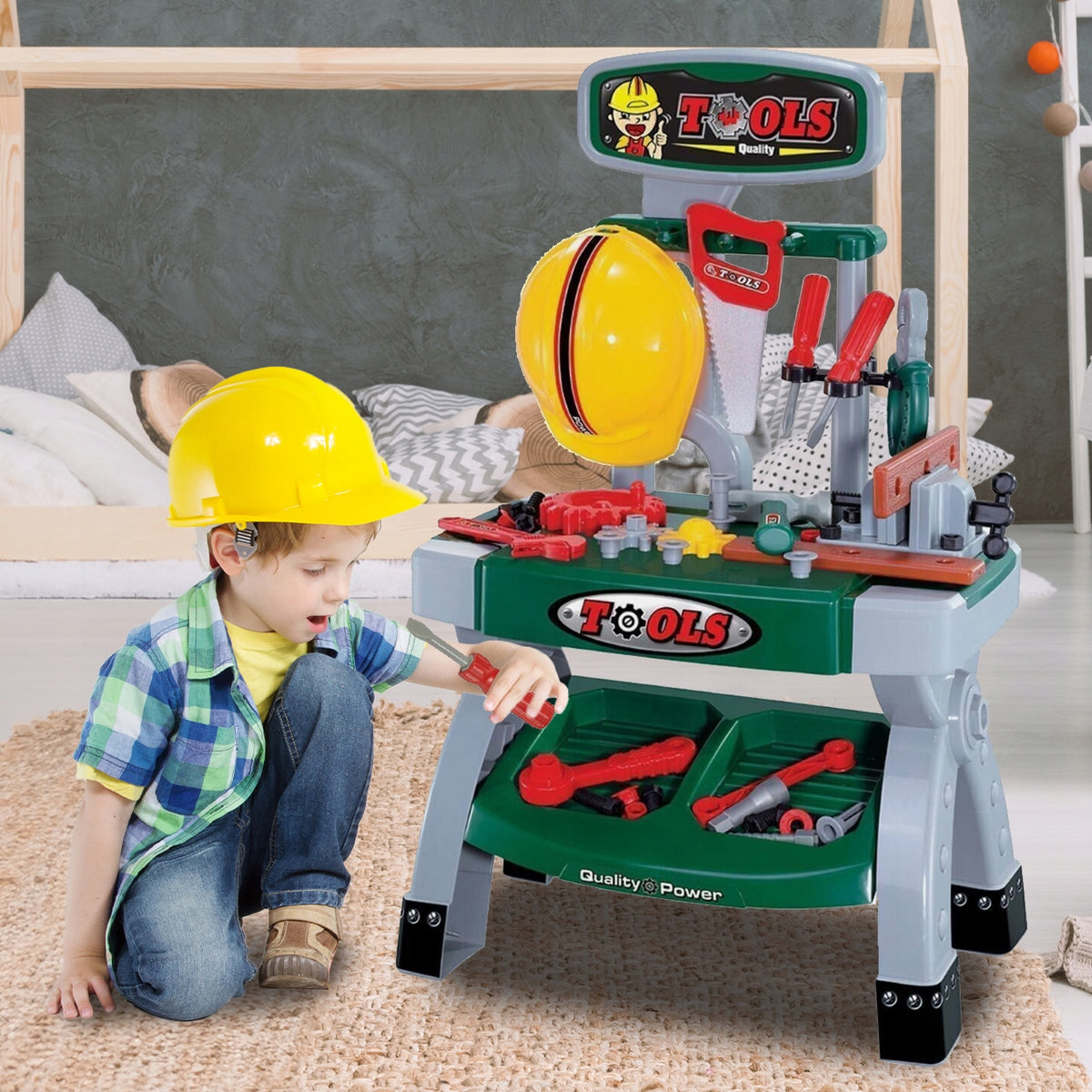 DIY WORKSHOP 71CM HELMET PLAY TOOLS SET FOR CHILDREN Brand MalPlay
