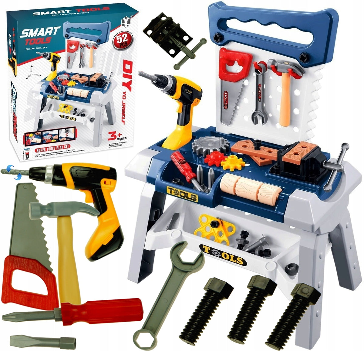 DIY workshop for children 52 el. Tool set + drill 2778