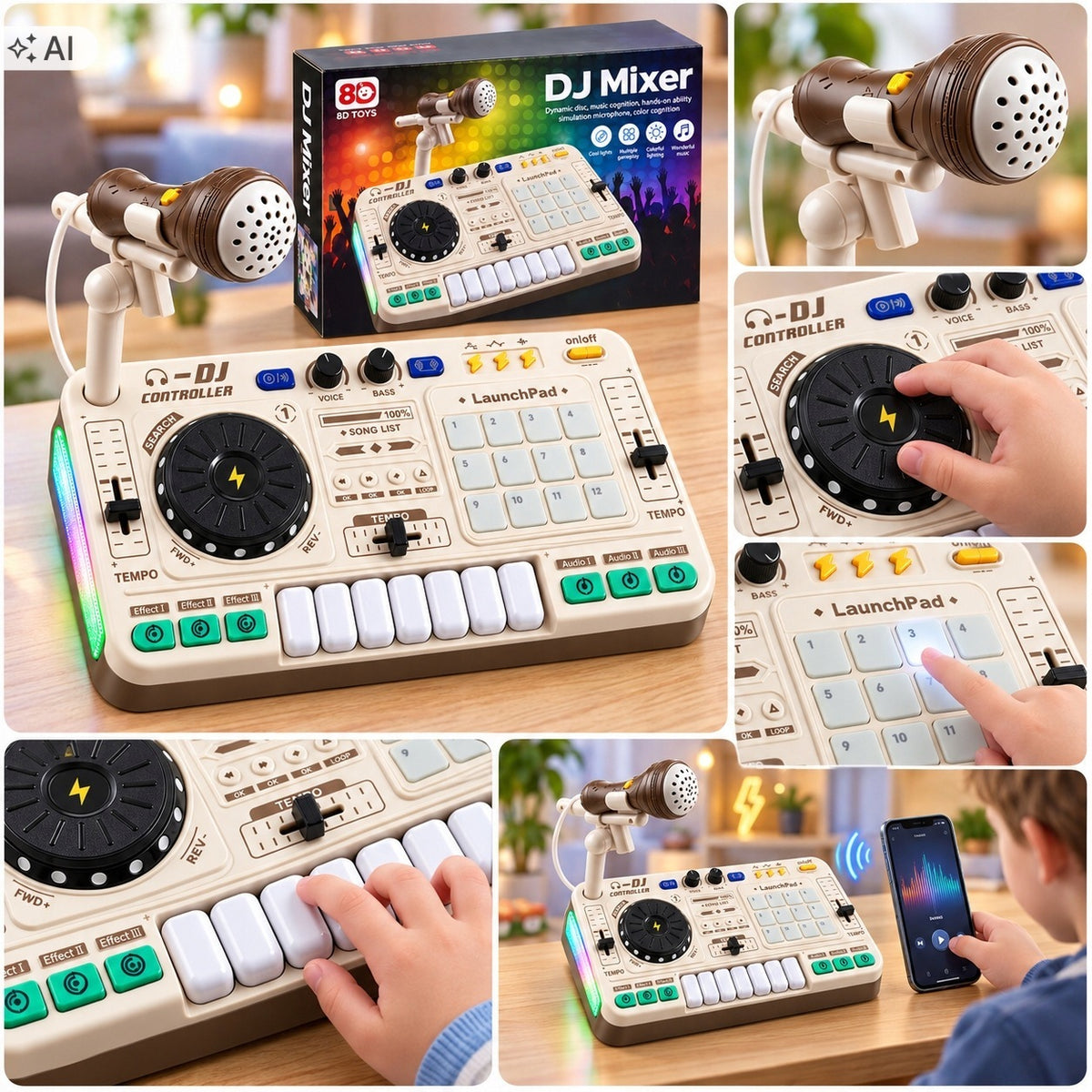 DJ MIXER FOR KIDS WITH MICROPHONE BLUETOOTH KARAOKE LED PIANO GIFT USB Packaging status original