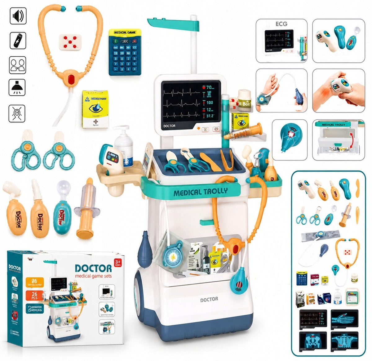 DOCTOR'S KIT STROLLER EKG RTG MEDICAL STATION INTERACTIVE SET