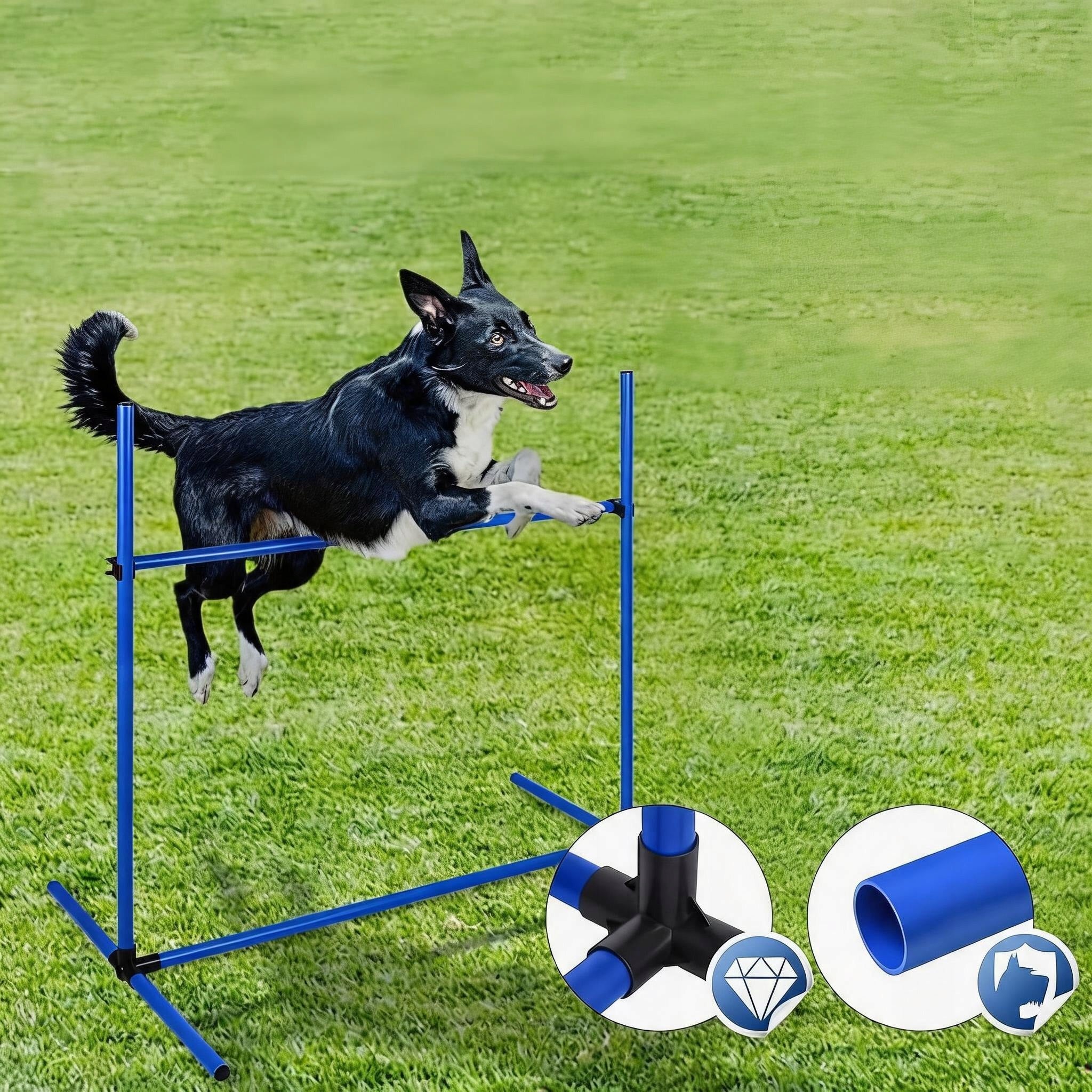 DOG AGILITY SET OBSTACLES 4PCS PVC ADJUSTABLE BLUE WITH BAG Kind agility