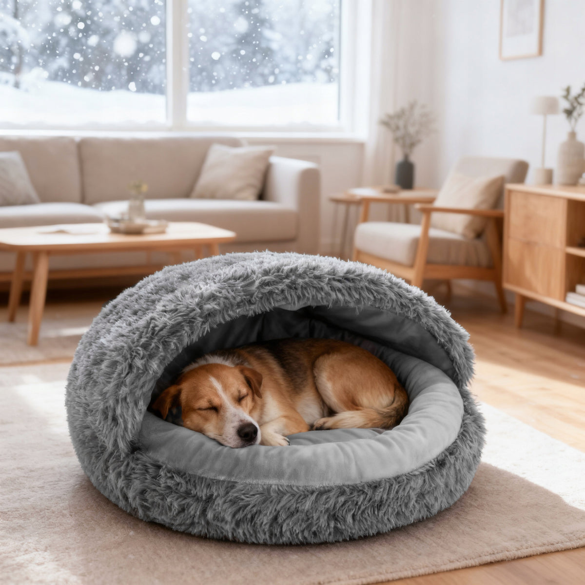 DOG BED ROUND 70 CM WITH SLEEPING BAG FUNCTION LARGE BED L Manufacturer code LEGOWISKO Z DASZKIEM SHAGGY 70 CM