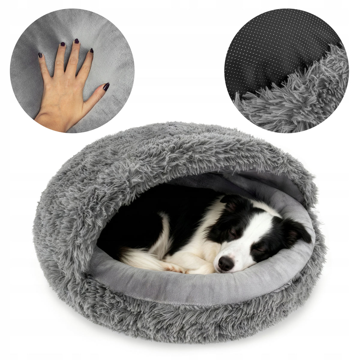 DOG BED ROUND 70 CM WITH SLEEPING BAG FUNCTION LARGE BED L