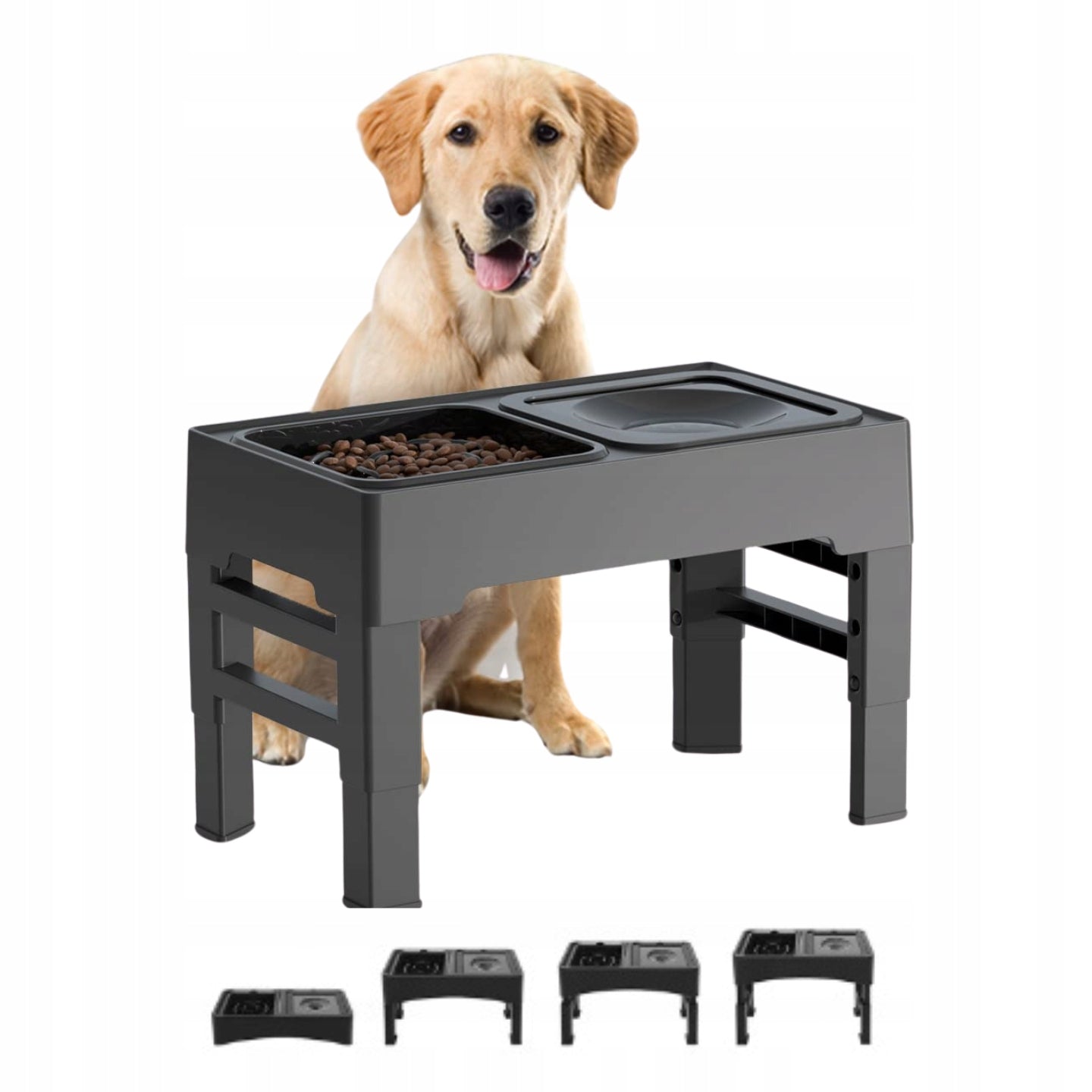 DOG BOWL ADJUSTABLE HEIGHT ON STAND DOUBLE NON-SPILL 2IN1 Packaging status original