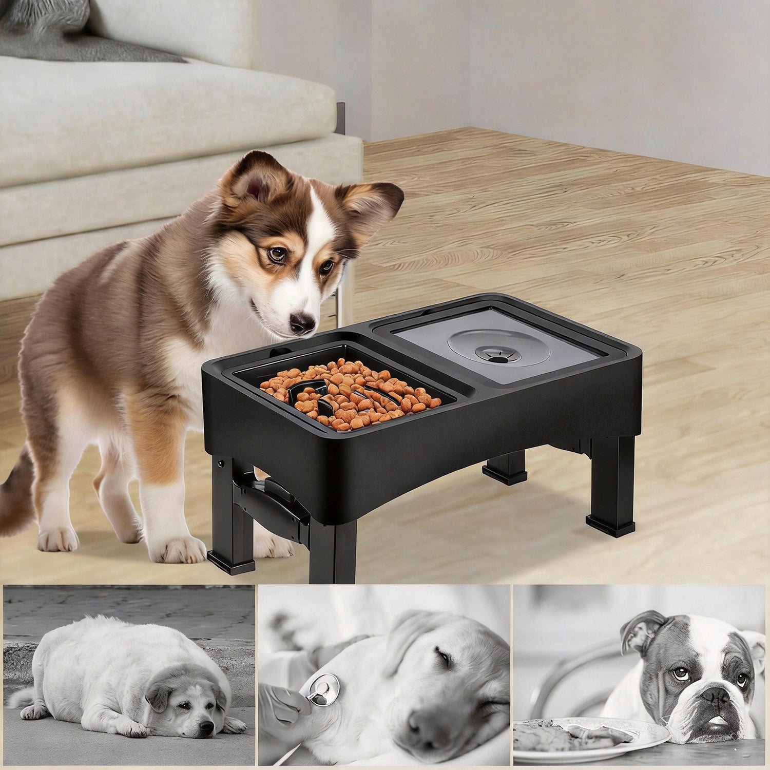 DOG BOWL ON STAND 2IN1 SLOWING DOUBLE ADJUSTABLE NON-SPILL Brand no brand